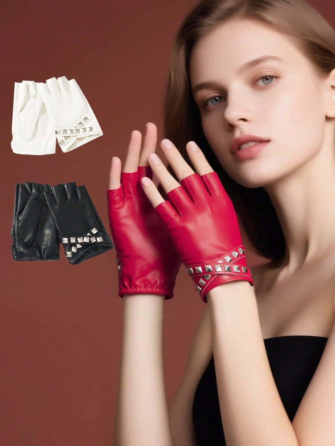 1 Pair New Spring/Autumn Sheepskin Half-Finger Leather Gloves, Genuine Leather Outdoor Cycling Gloves