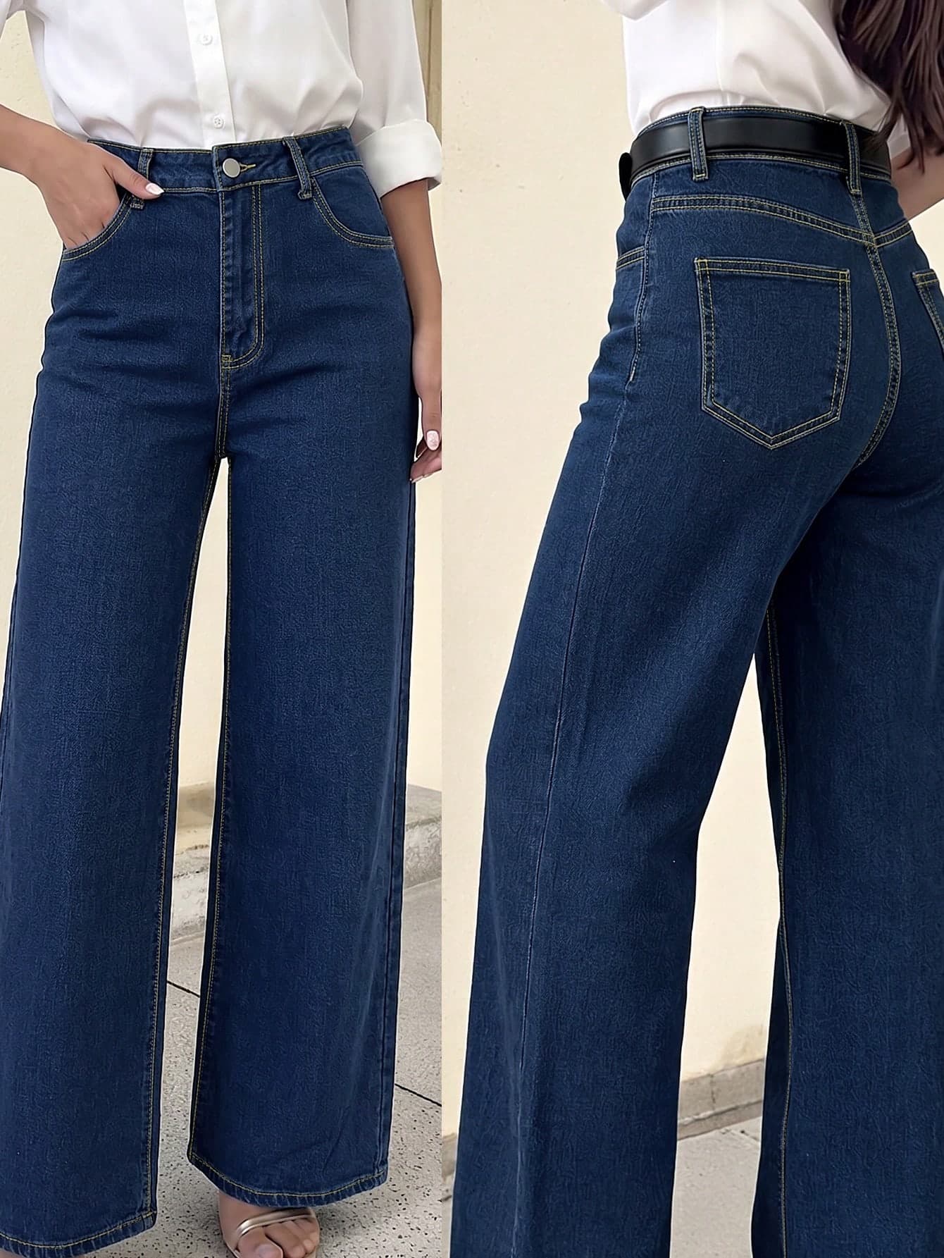 High-Waisted Wide-Leg Casual Jeans For Women, Versatile Loose Fit Draped Long Pants, Suitable For All Seasons