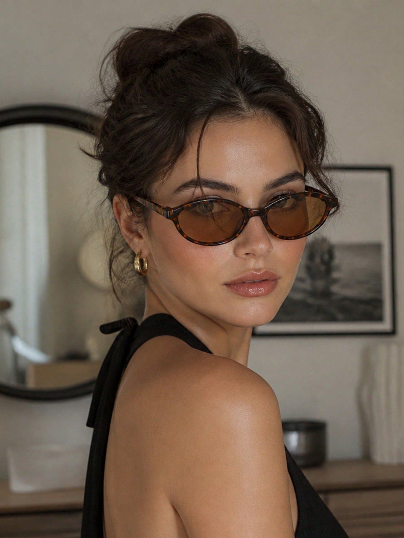 1 Pair Leopard Print Oval Fashion Women's Glasses, Fashionable Bohemian Style Fashion Glasses, Suitable As Beach Accessories For Vacation And Travel