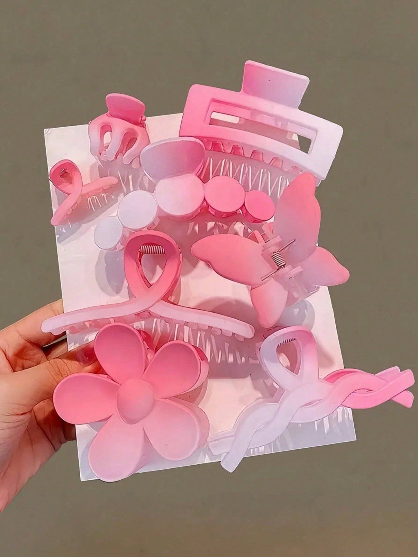 8pcs Hair Clips Set, Including Floral, Butterfly And Geometric Patterns, Pink And Solid Color Gradient, Suitable For Girls And Women, Essential For Daily Hairstyles, All Seasons, Also Beach Accessories For Summer, Random Assortment. Back To School. Halloween Hair Accessories
