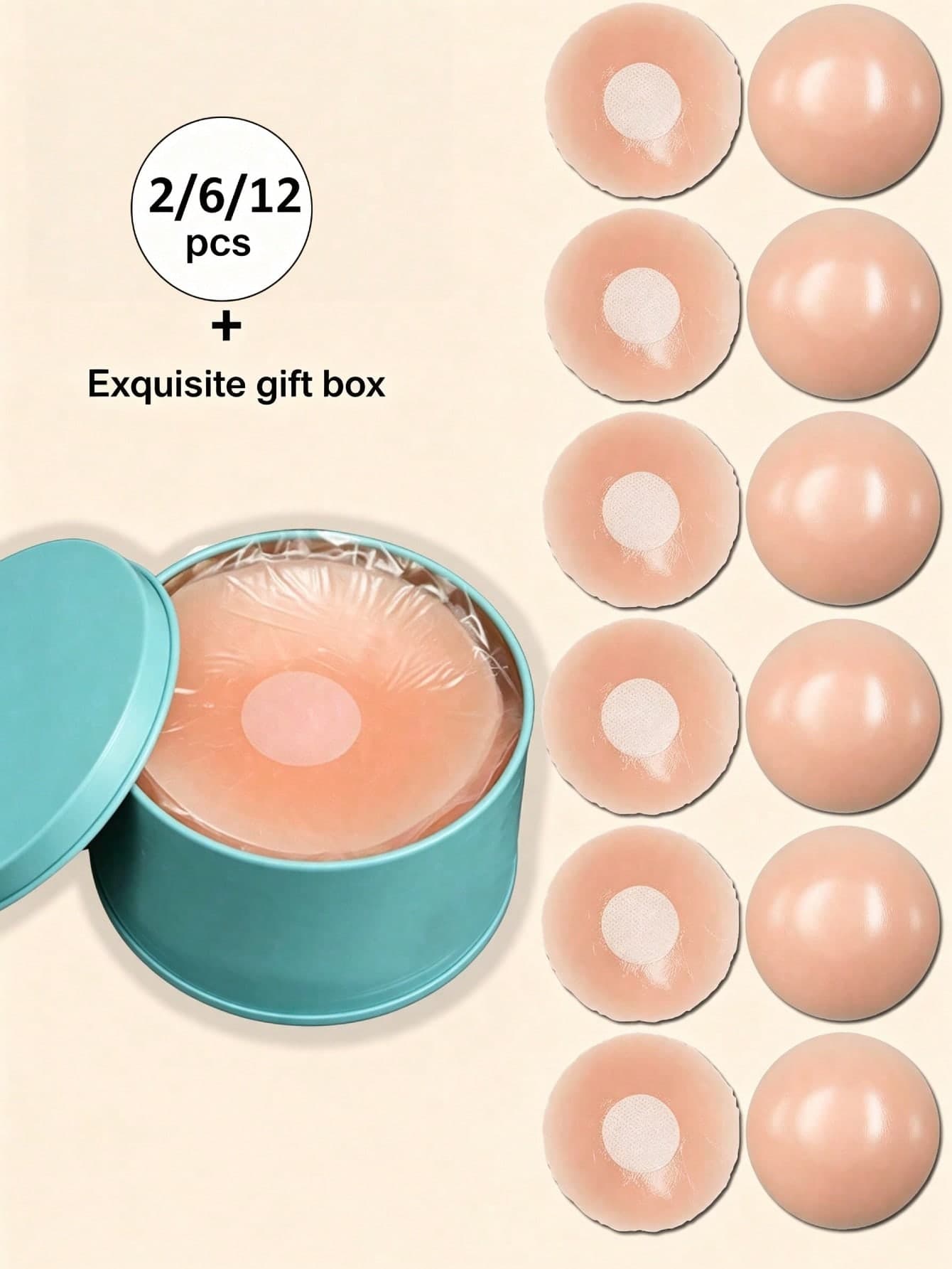 Lilivine 2/6/12 PCS Nipple Covers For Women,Reusable Nipple Coverings,Nipple Pasties, Reusable Silicone Adhesive Invisible Pasty Nipple Covers With Travel Box