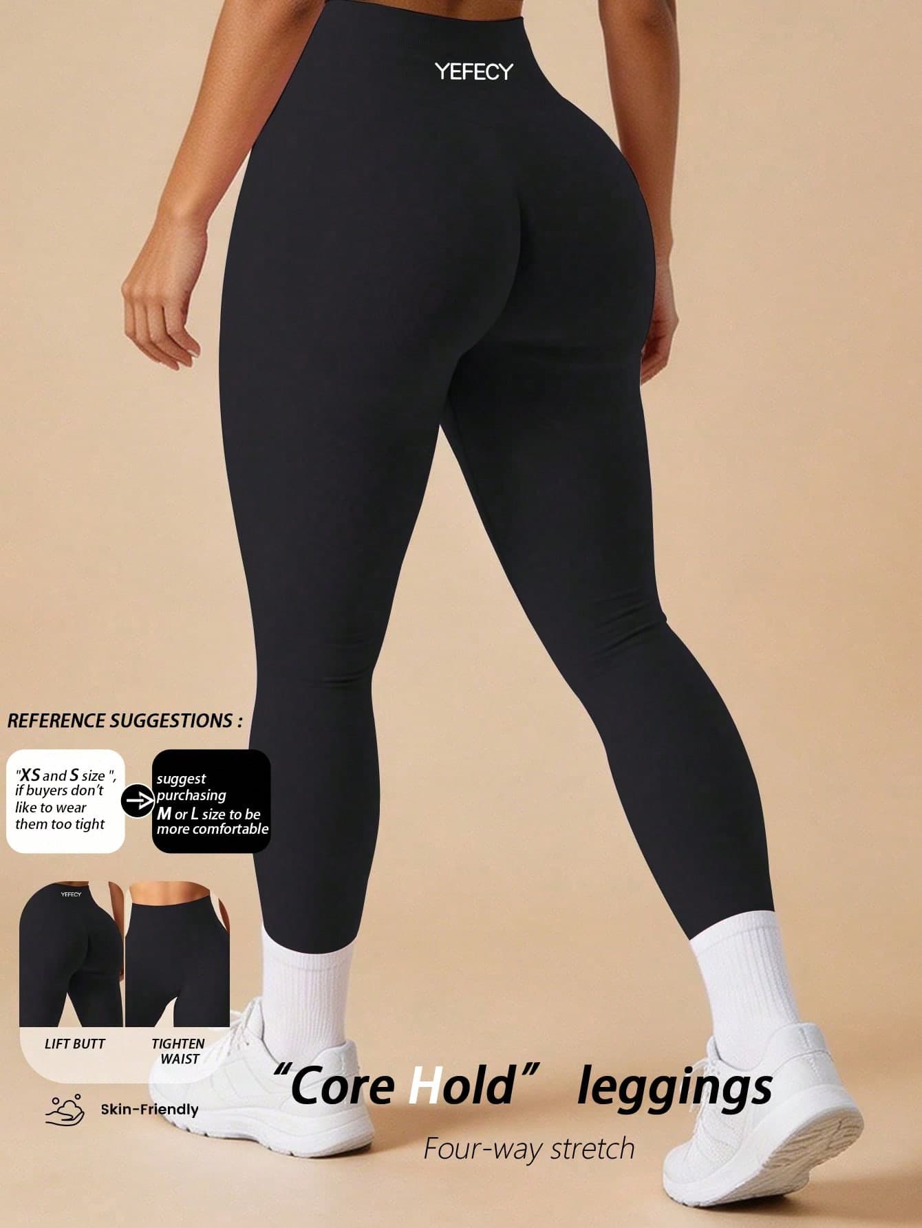 Yefecy Women's Seamless High-Impact Elastic Pants With Ruched Design, Mid-Waist Tummy Control Lifting Yoga Leggings Sports