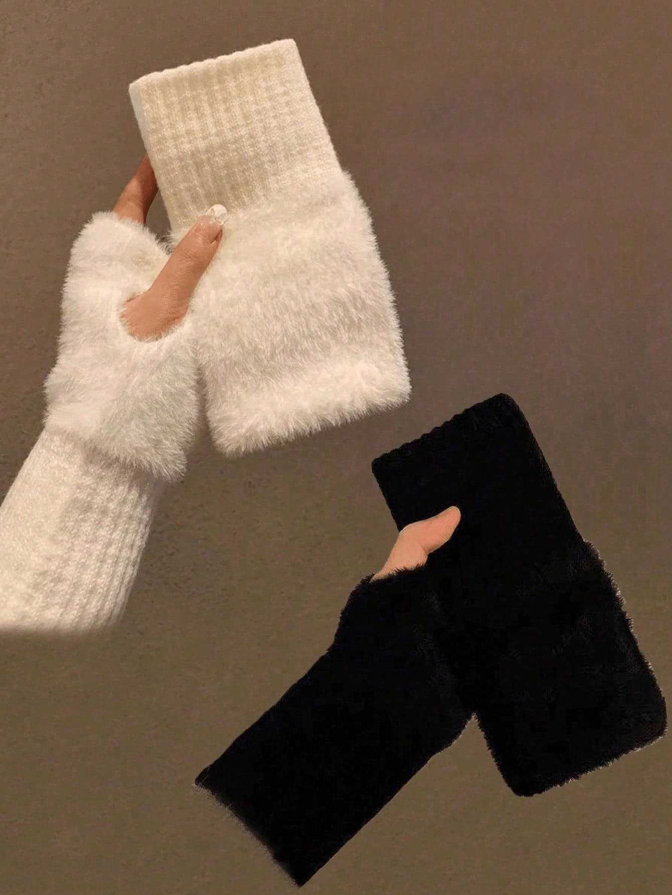 1-2 Pairs Women's Fingerless Knit Gloves, Warm Winter