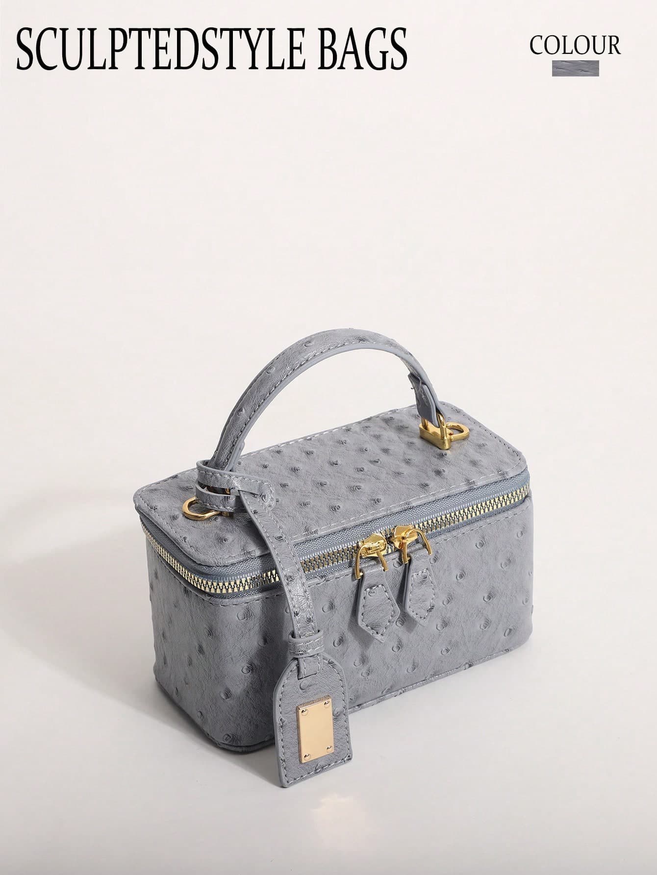 1pc Grey Gradient Polka Dot Handheld Box Bag, Versatile Zipper Small Square Bag With Chain Strap, Shoulder Crossbody Bag For Commuting And Shopping