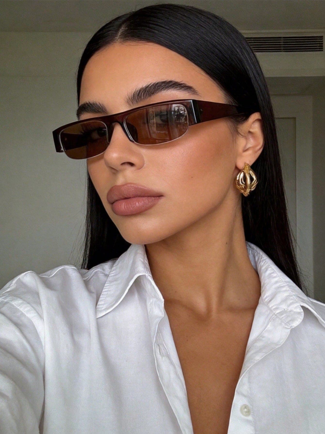 1pc Rectangular Small Frame Fashion Glasses, Vintage Personalized Half-Frame Women's Glasses, Suitable For Daily Wear, Street Photography, Vacation, Travel, Summer Beach, Outdoor, Travel Beach Accessories