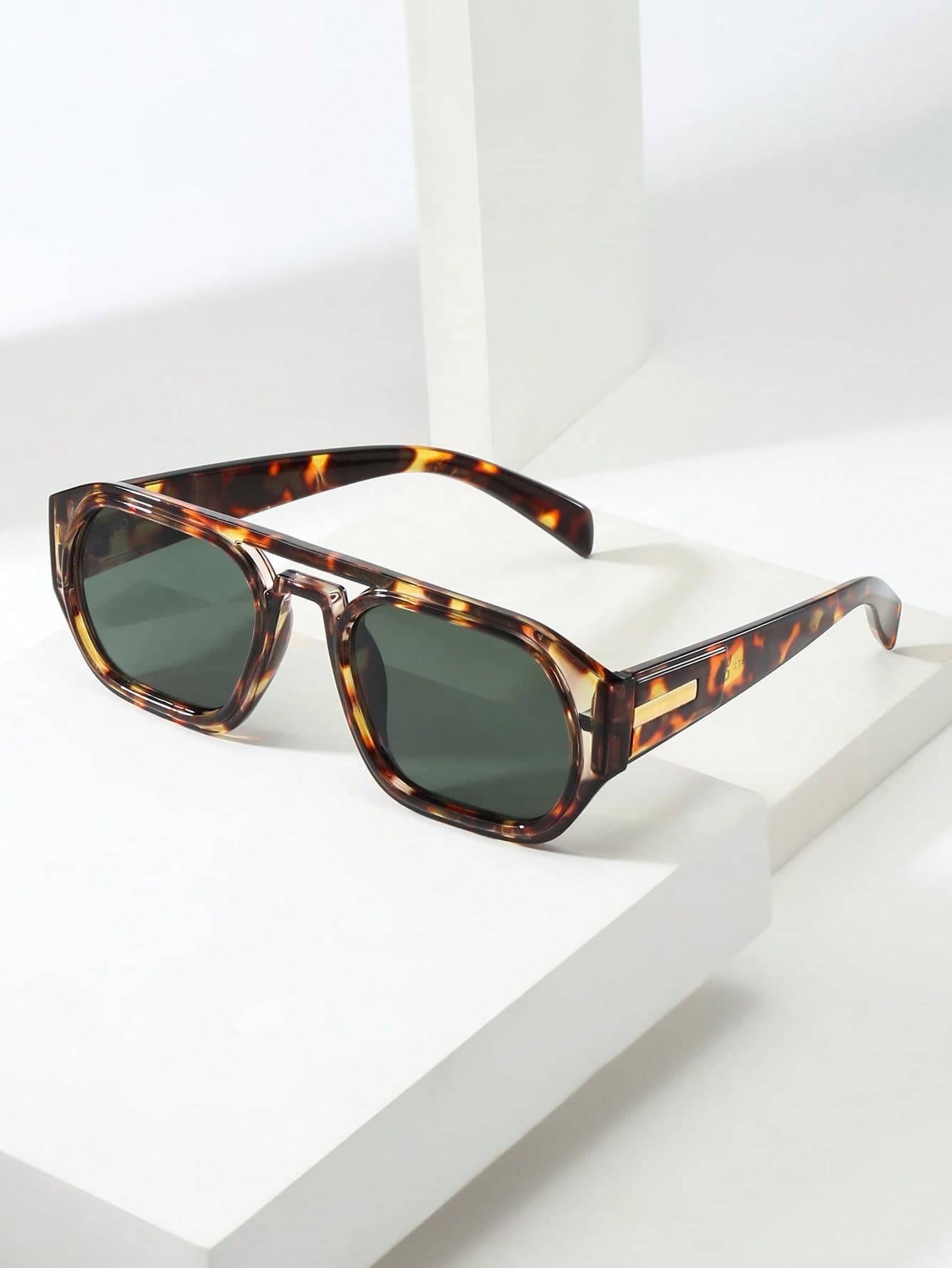 1pc Vintage Double Bridge Oval Frame High Quality Personalized Minimalist Fashion Glasses, Suitable For Travel, Leisure, Party, Beach, Daily Wear Decorative Glasses For Men And Women