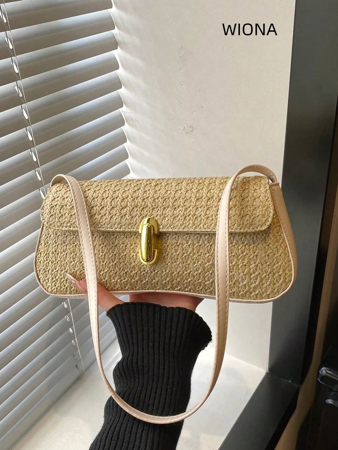 Woven Shoulder Bag 2026 New Style Lock Closure Fashionable Chic Small Square Bag
