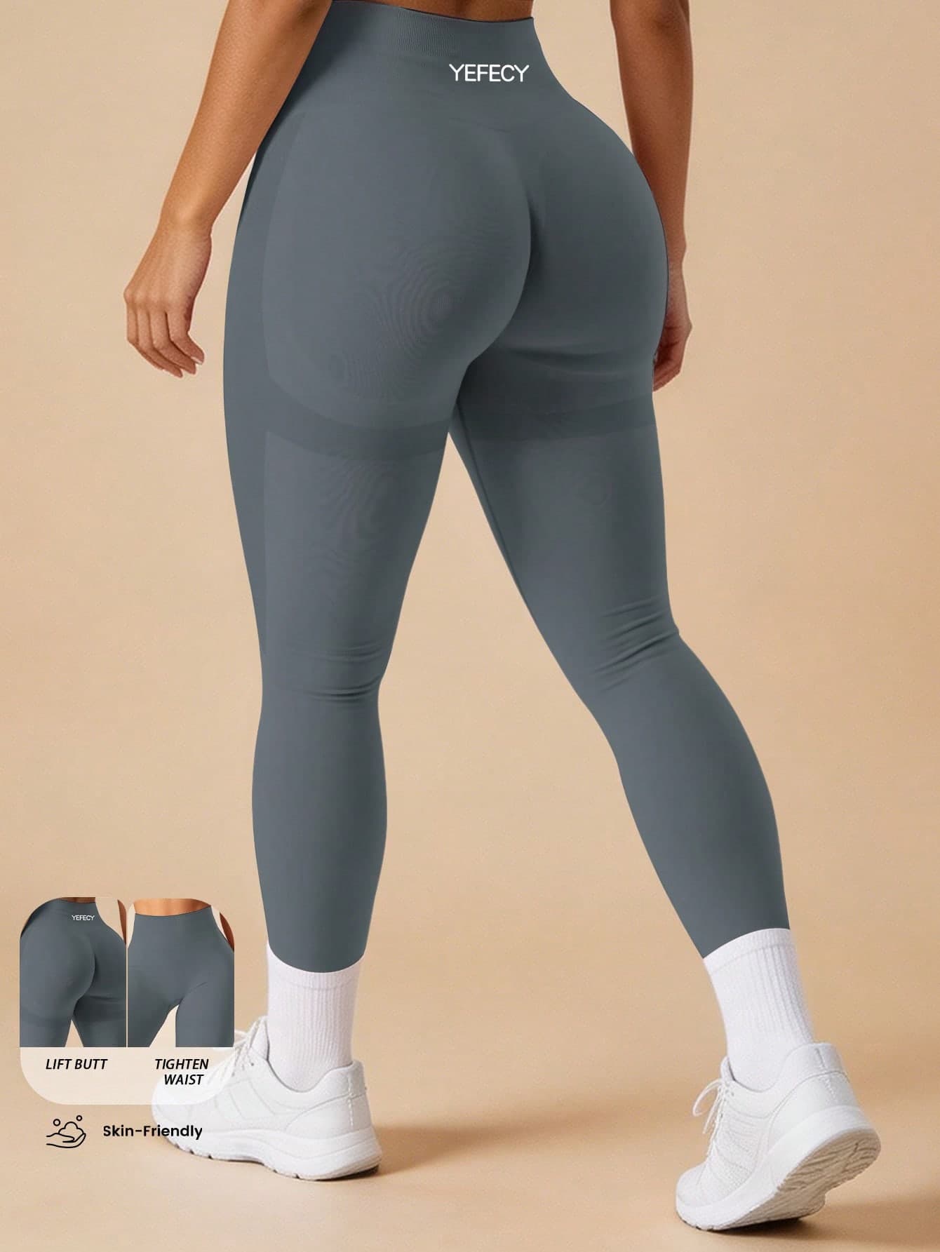 Yefecy Women's Seamless High-Impact Elastic Pants With Ruched Design, Mid-Waist Tummy Control Lifting Yoga Leggings Sports