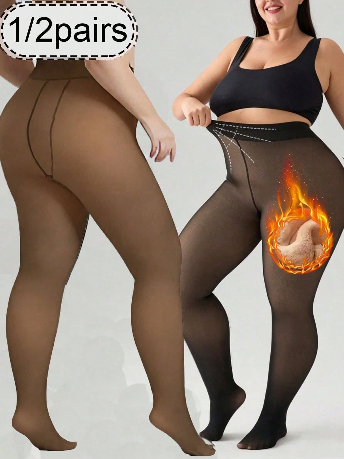 2 Pairs Women's 220g Fleece Lined Tights, Warm Faux Sheer Pantyhose, Thickened Cold-Proof Skin-Tone Tights; Suitable For Winter 0~15℃ Environment, Home, Office And Other Daily Wear, Cozy