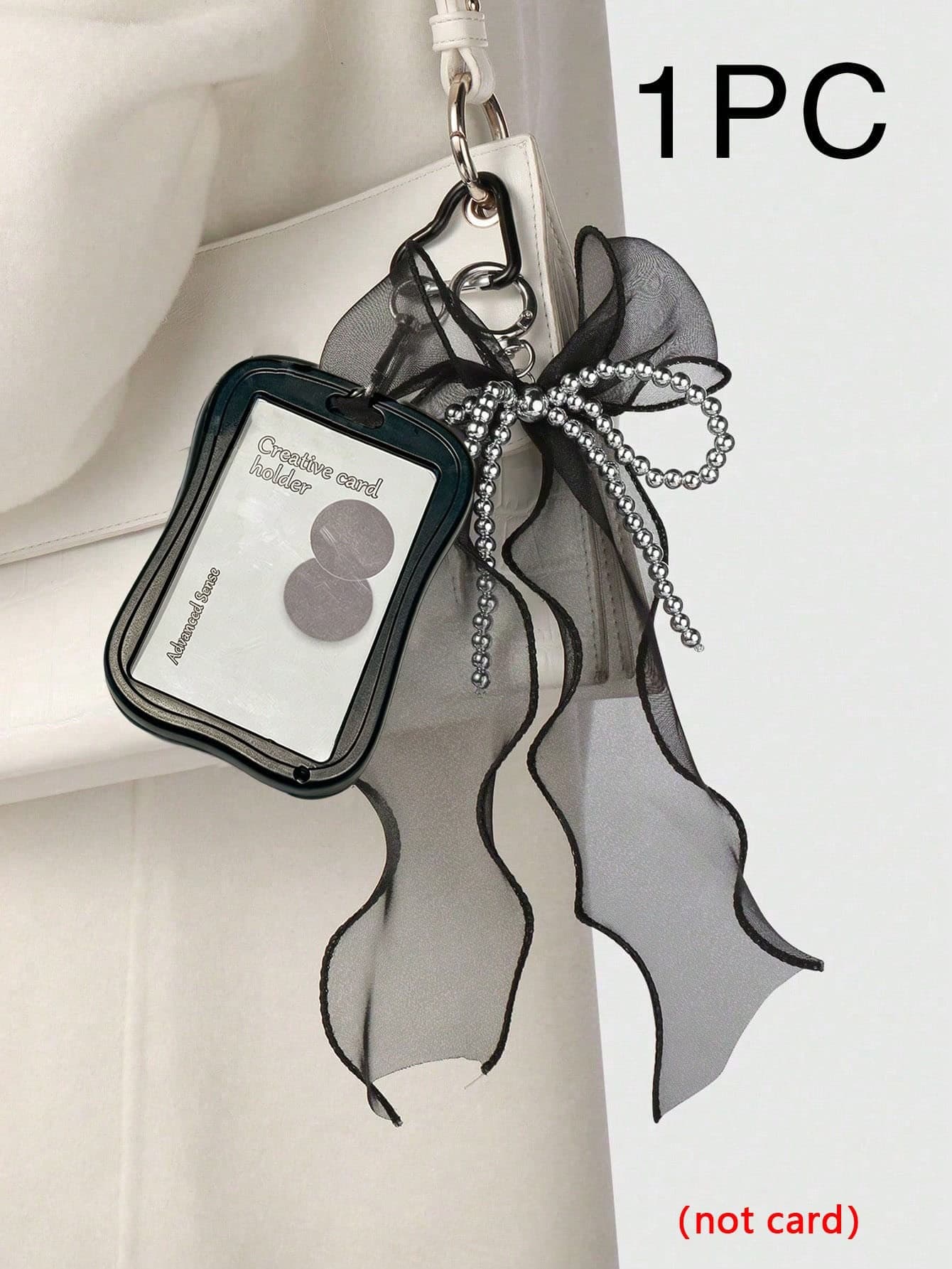 Unisex Pearl Bow Black Acrylic Hard Card Holder, Fashion Black Bow Mesh Keychain With Black Card Slot, Minimalist Bow Knot Design, Slide Cover Dual Card Slot, Alloy Pearl Bow Keychain, Small Card Slot, Transit Card Storage, No RFID Function, Bank Card Holder, Subway Card Storage, Portable Hanging, Adjustable ID Card Holder Keychain, Suitable For Office Workers And Students, Perfect Gift