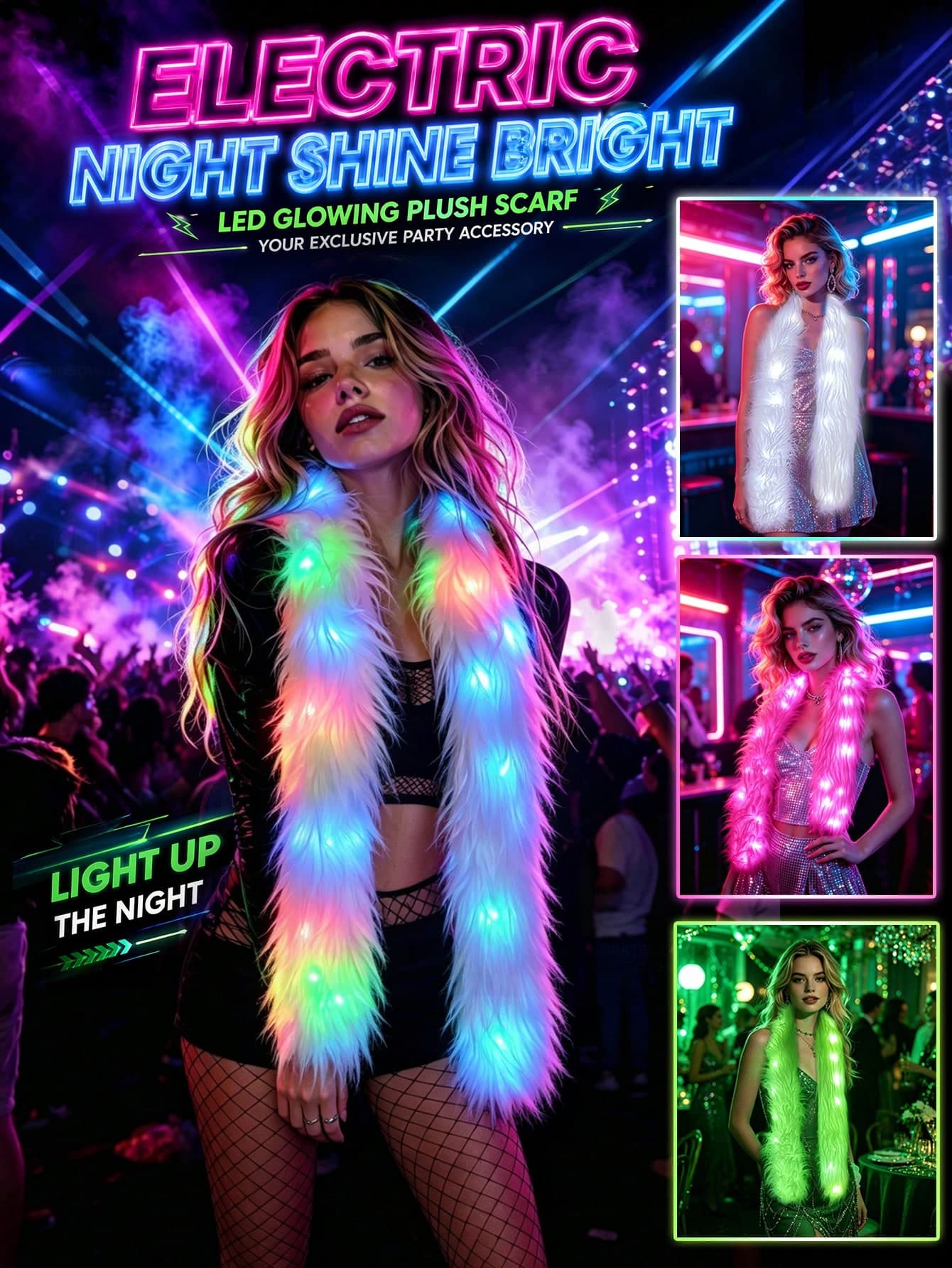 1pc LED Glowing Scarf Fashion Accessory, Night Party Flashing Decor, Holiday Celebration Gift, Runway Dance Stage Decoration, Festival Party Decor, Room Decor, Home Decor, Single Men And Women Theme Party Decor, Valentine's Day Decor, Suitable For Easter Campus Festival, Carnival Costume Performance