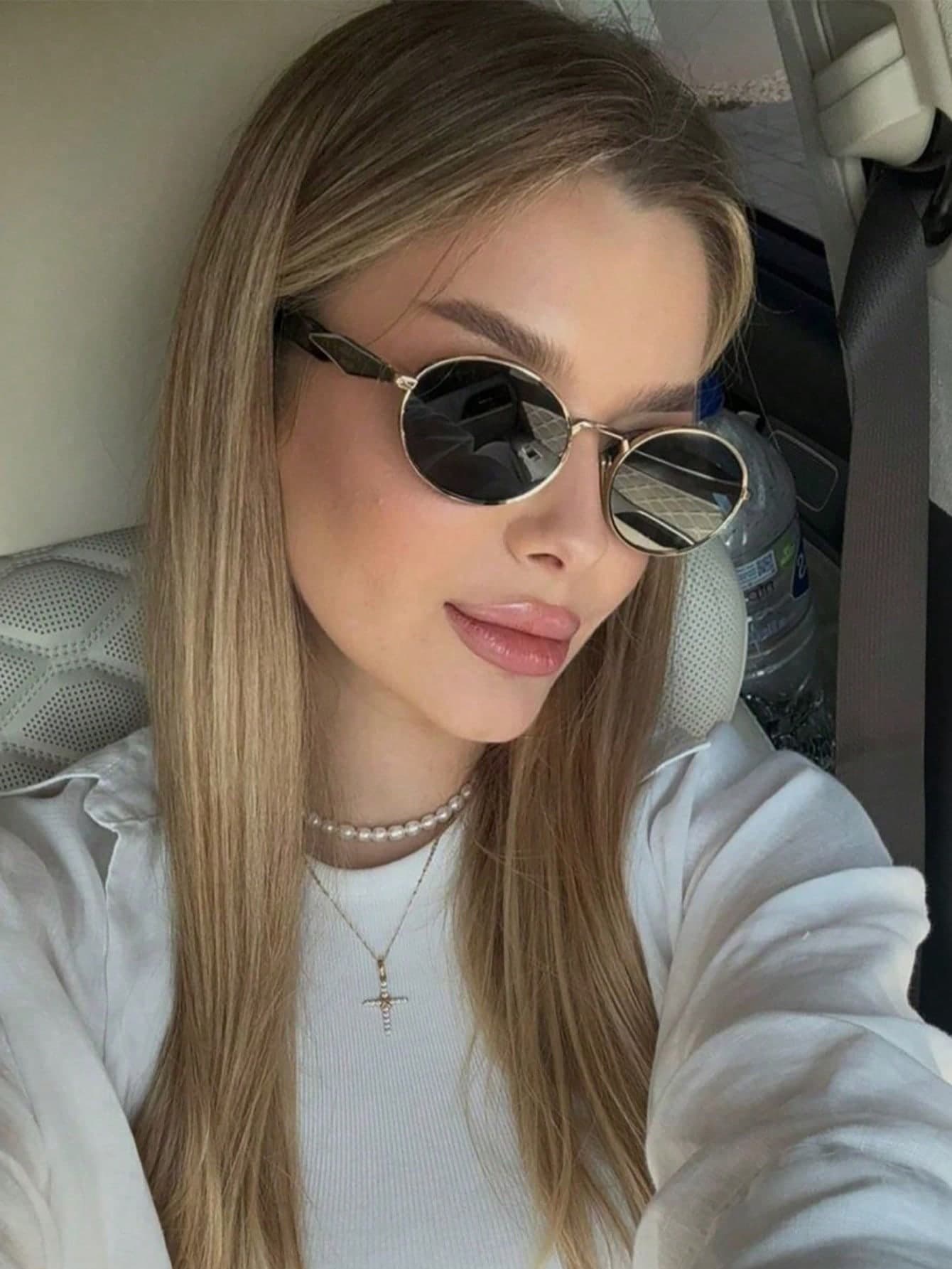 1 Pair Oval Small Frame Fashion Glasses, Retro Casual Versatile Color Block Women's Eyewear, Suitable For Daily Wear, Street Photography, Vacation, Travel, Summer Beach Holiday, Outdoor, Beach Accessory