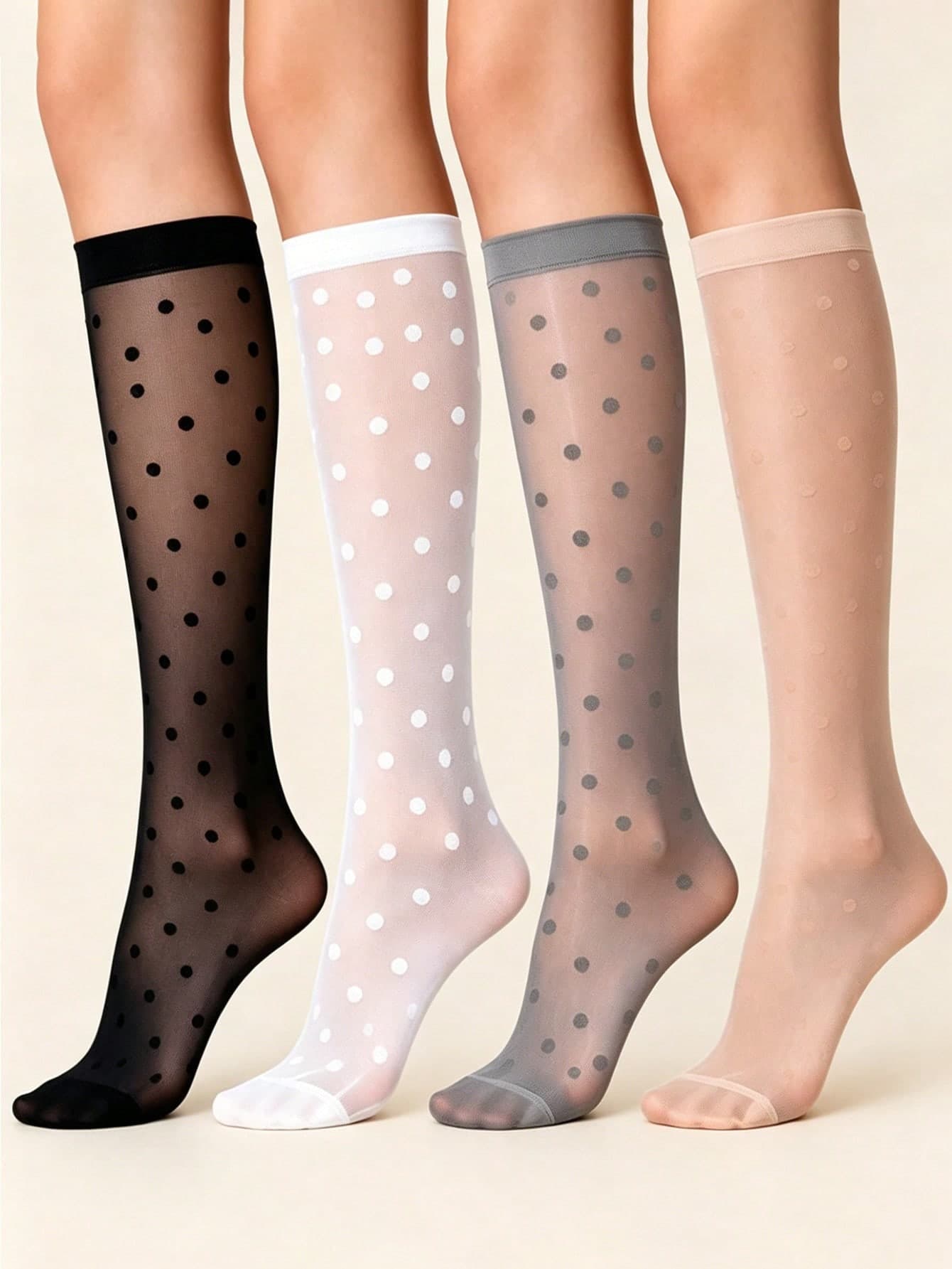 1/4 Pair Women's Vintage Polka Dot Calf Socks, Comfortable Breathable Semi-Sheer Thin Knee-High Socks, Versatile Summer Calf Socks, Fashionable And Suitable For Indoor And Outdoor Wear