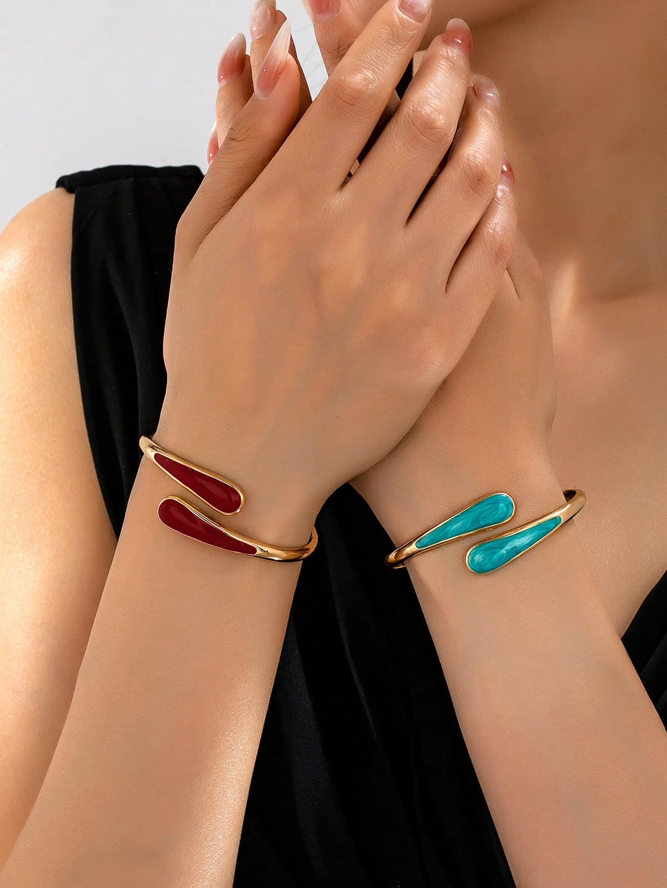 1pc Fashion Versatile Minimalist Exquisite High-End Oil Drop Geometric Open Bangle Bracelet, Suitable For Women's Daily Wear