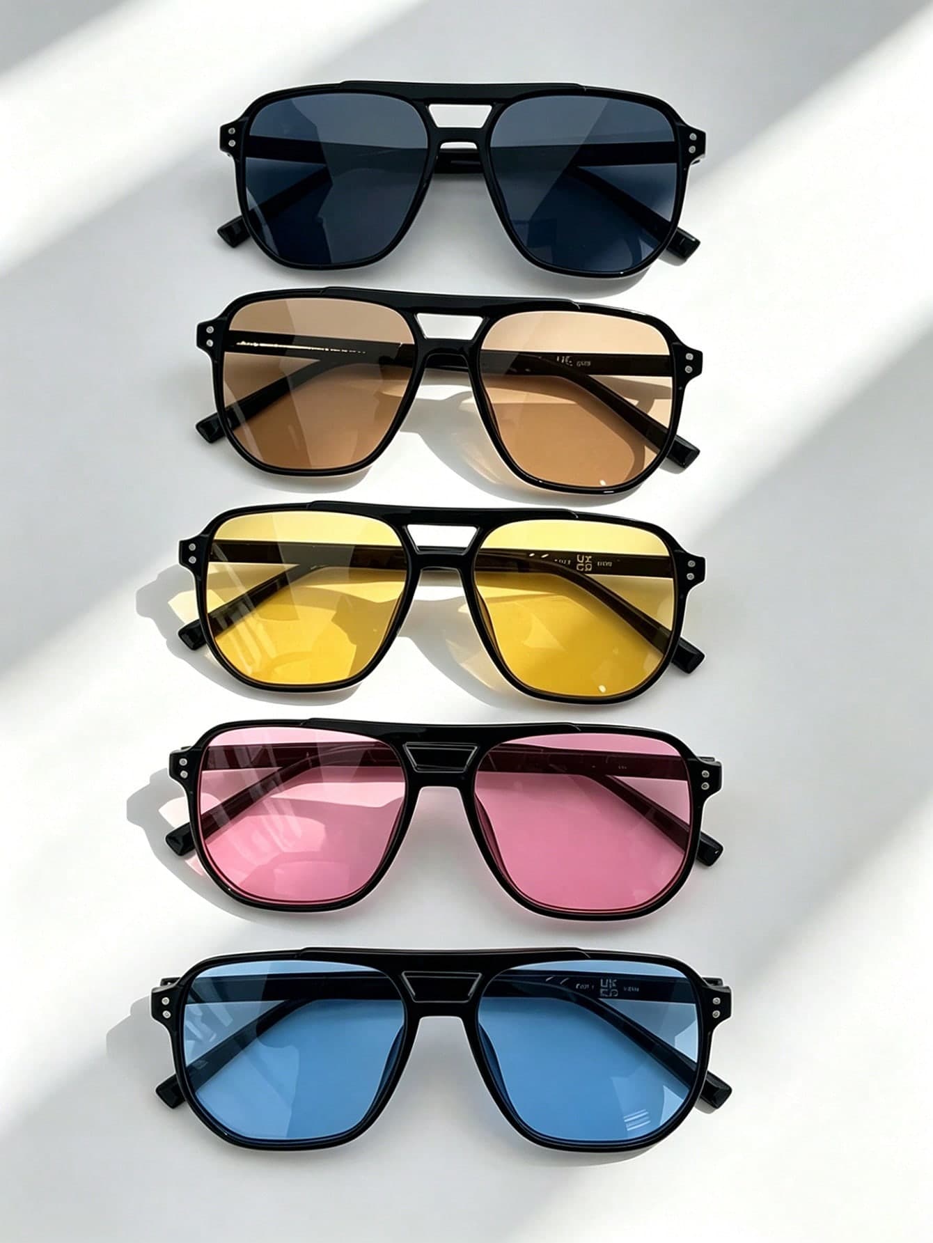 5 Pairs/Set Plastic Geometric Double-Beam Full-Frame Casual Minimalist Cute Retro Elegant Dopamine Fashion Women's Glasses Combination, Suitable For Daily Commute, Outdoor Activities, Summer Beach Vacation Party, Outdoor Travel