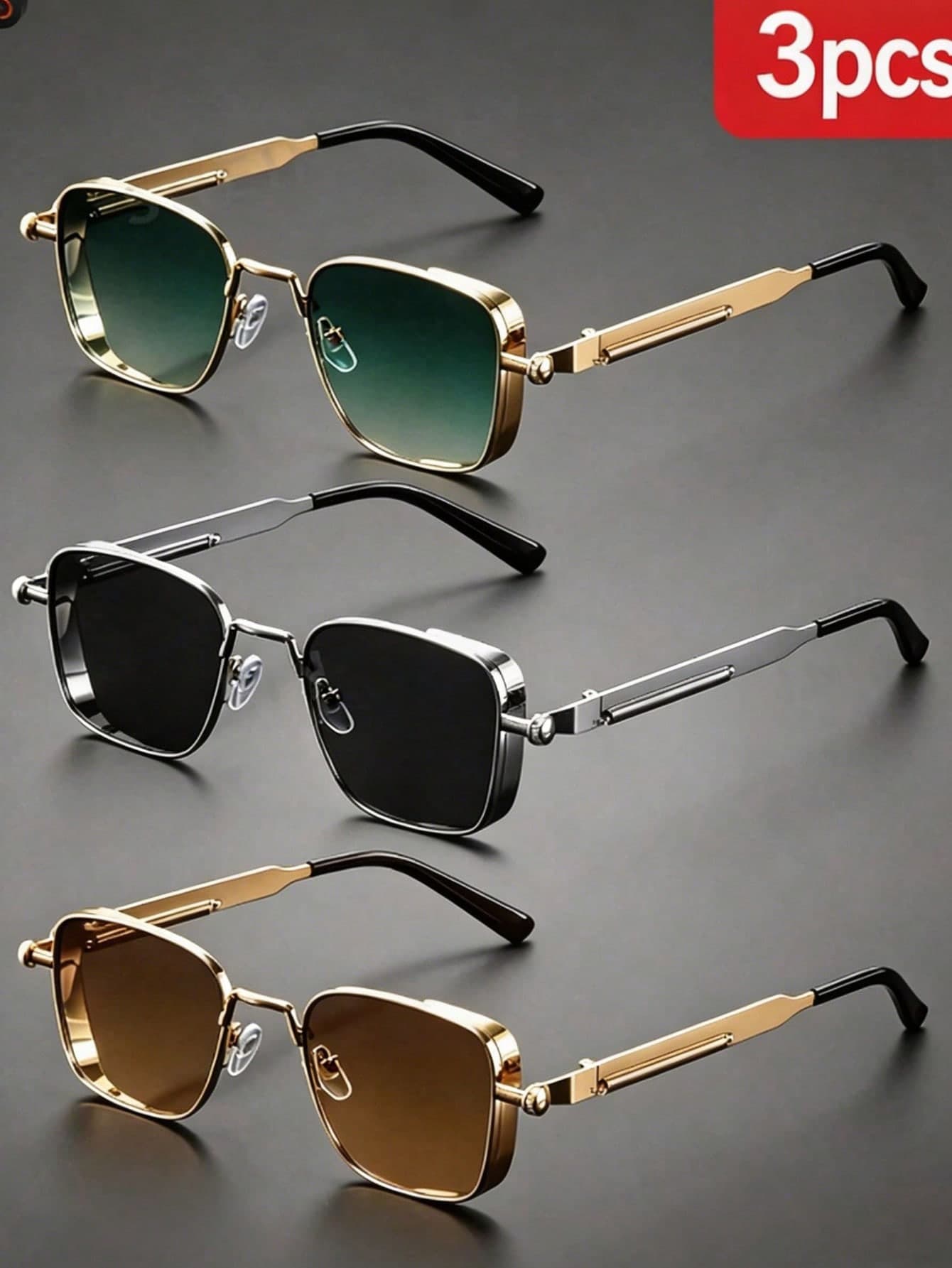 2026 New Style Men's Square Gold Silver Retro Steampunk Square Metal Frame Fashion Glasses Suitable For Old Money Style, Perfect For Events, Parties
