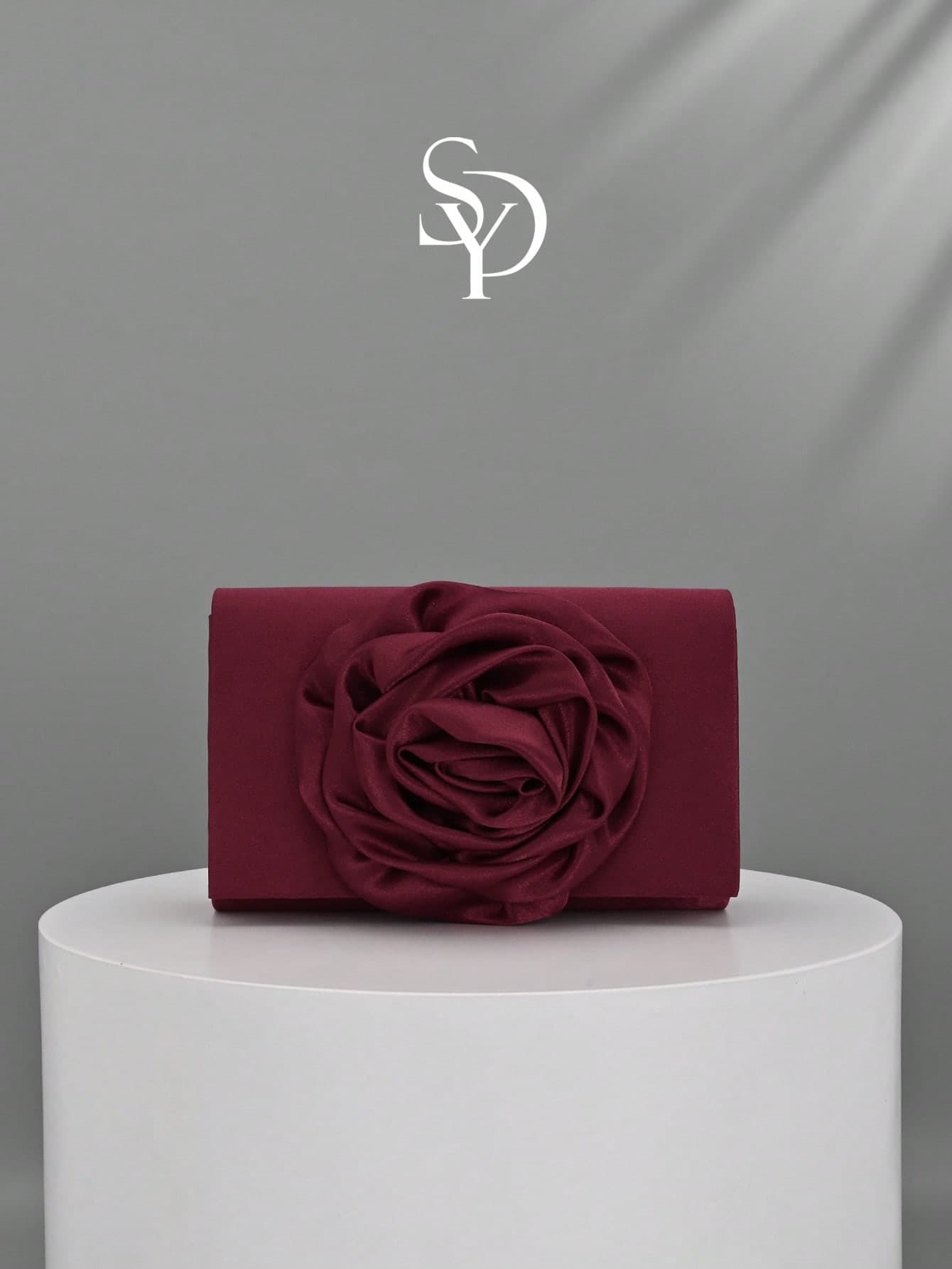 1pc Elegant Burgundy 3D Rose Floral Clutch Bag, Elegant Wedding Evening Party Handbag