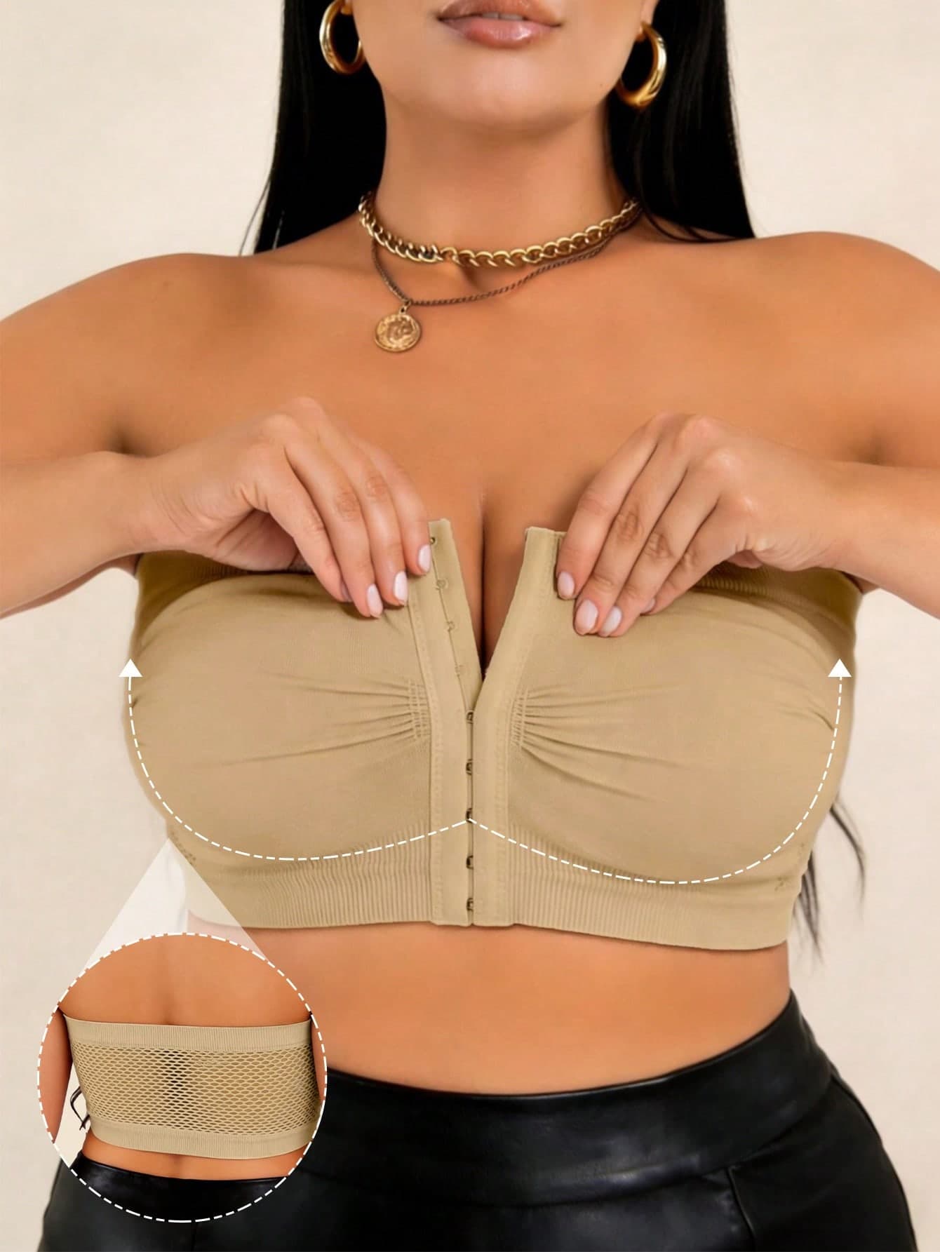 EssElegance Plus Size Strapless Bra, Seamless, Invisible, Front Closure, Wireless, Backless, Shaping