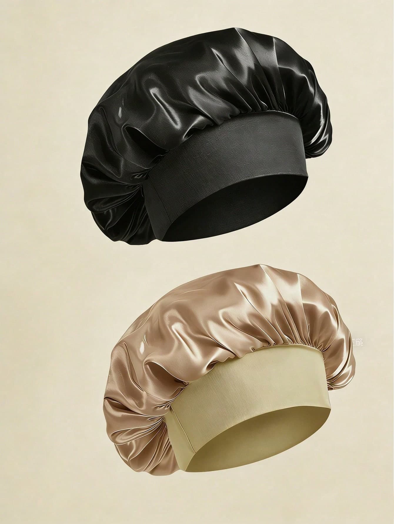 3pcs Set Silk Sleep Cap, Satin Hair Bonnet, Women's Wide Brim High Elastic Cap, Satin Sleep Cap, Premium Satin Hair Care Cap, Curly Hair Silk Headband