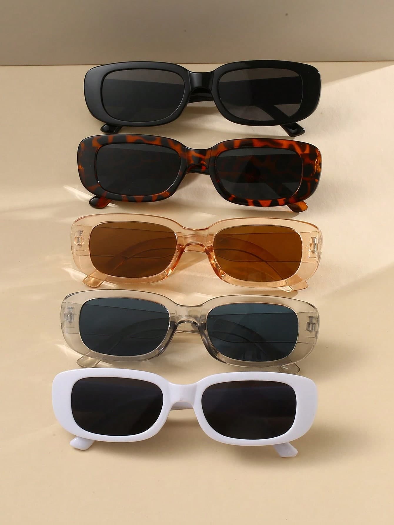 5 Pairs Women's & Men's Rectangular Multi-Color Versatile Fashion Sunglasses, Suitable For Travel, Beach, Bar, Outings And Other Occasions, Ideal Accessory For Summer Beach Vacation, Outdoor, Travel Casual Style, Suitable For Outing Outfits, Back To School Season And Other Occasions.