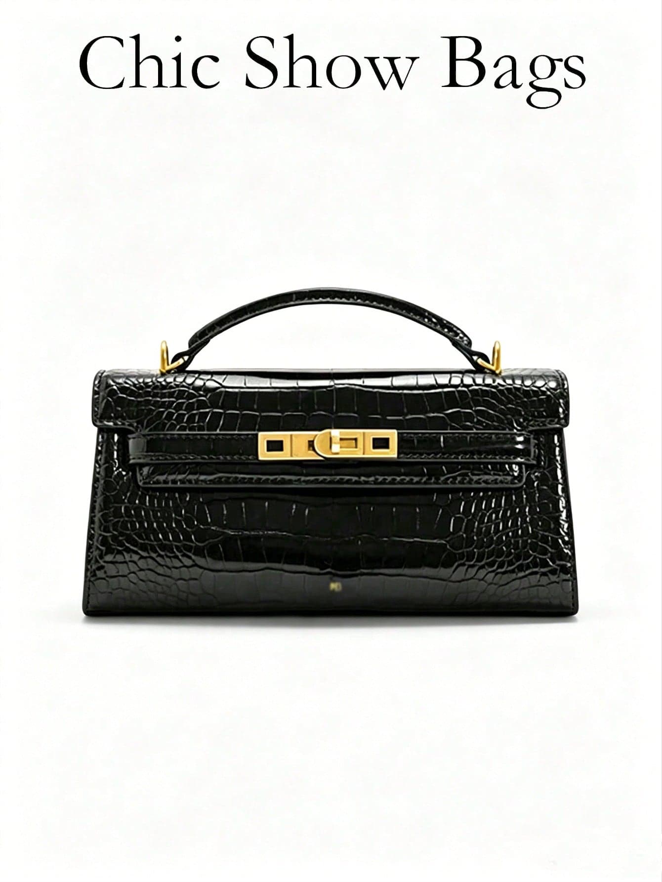 New Crocodile Embossed Handbag, Luxury Inspired Top Handle Bag With Gold-Tone Hardware