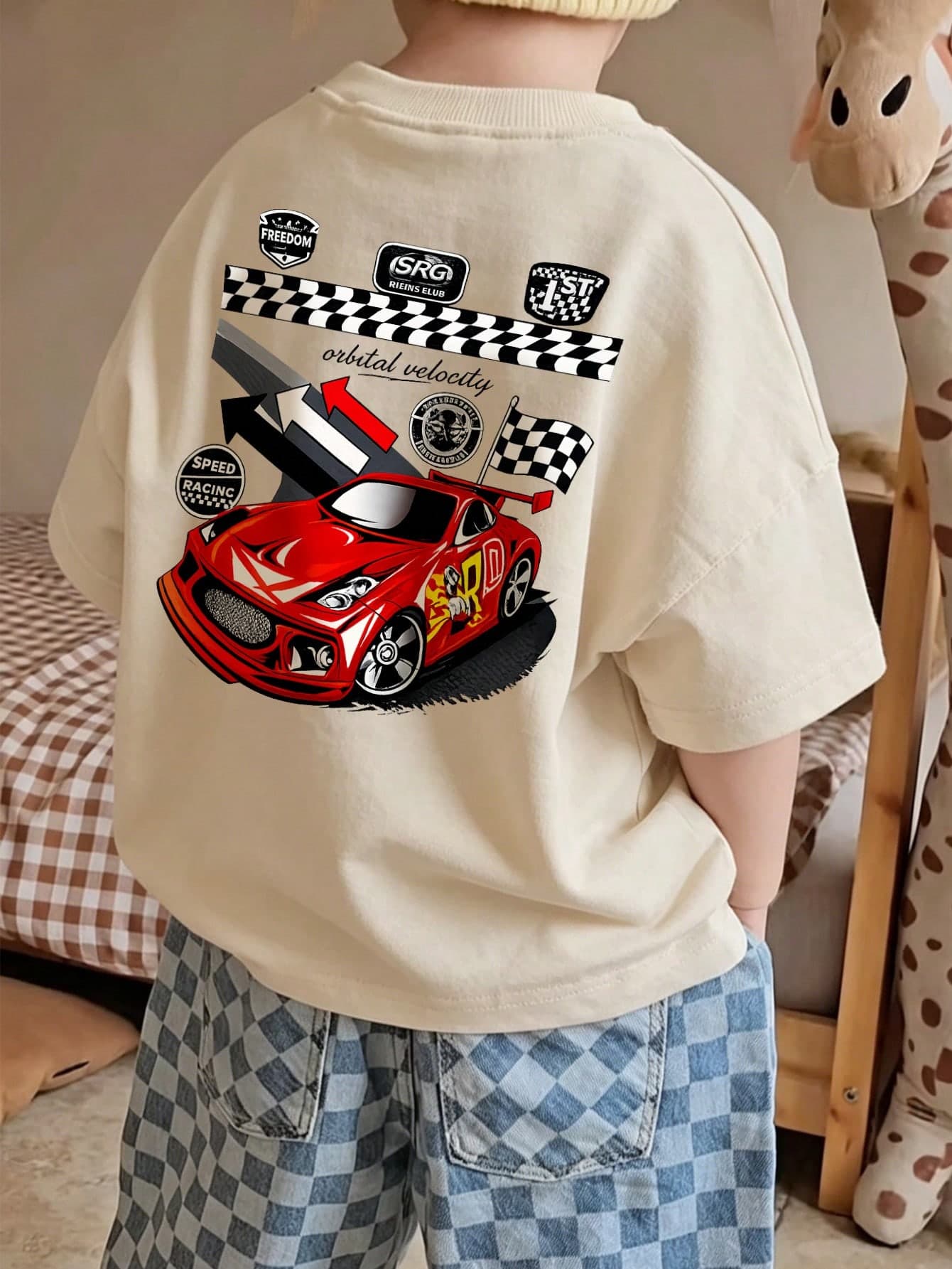 Toddler Boys' Casual Race Car Graphic Round Neck Short Sleeve T-Shirt