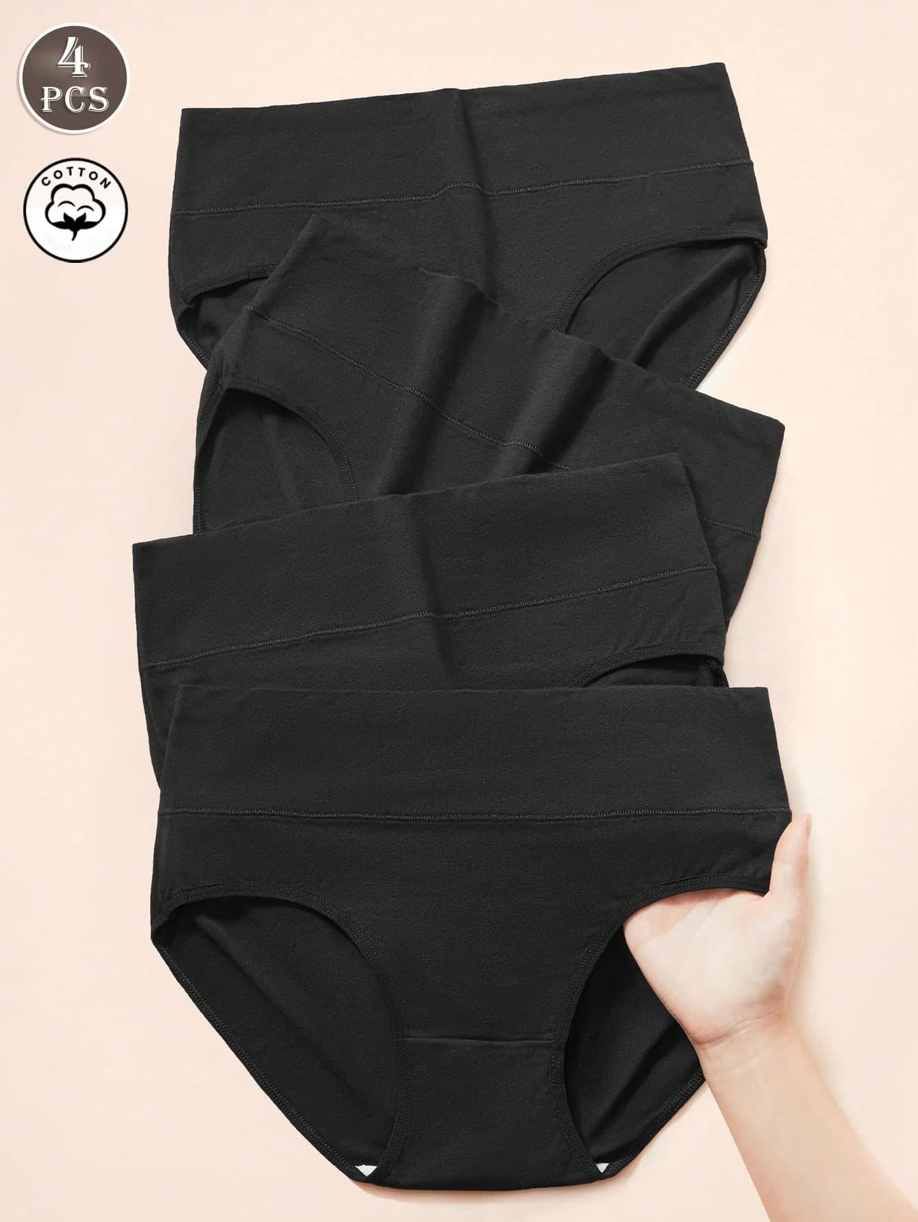 4pcs Black High Waist Comfortable Versatile Simple Women's Briefs