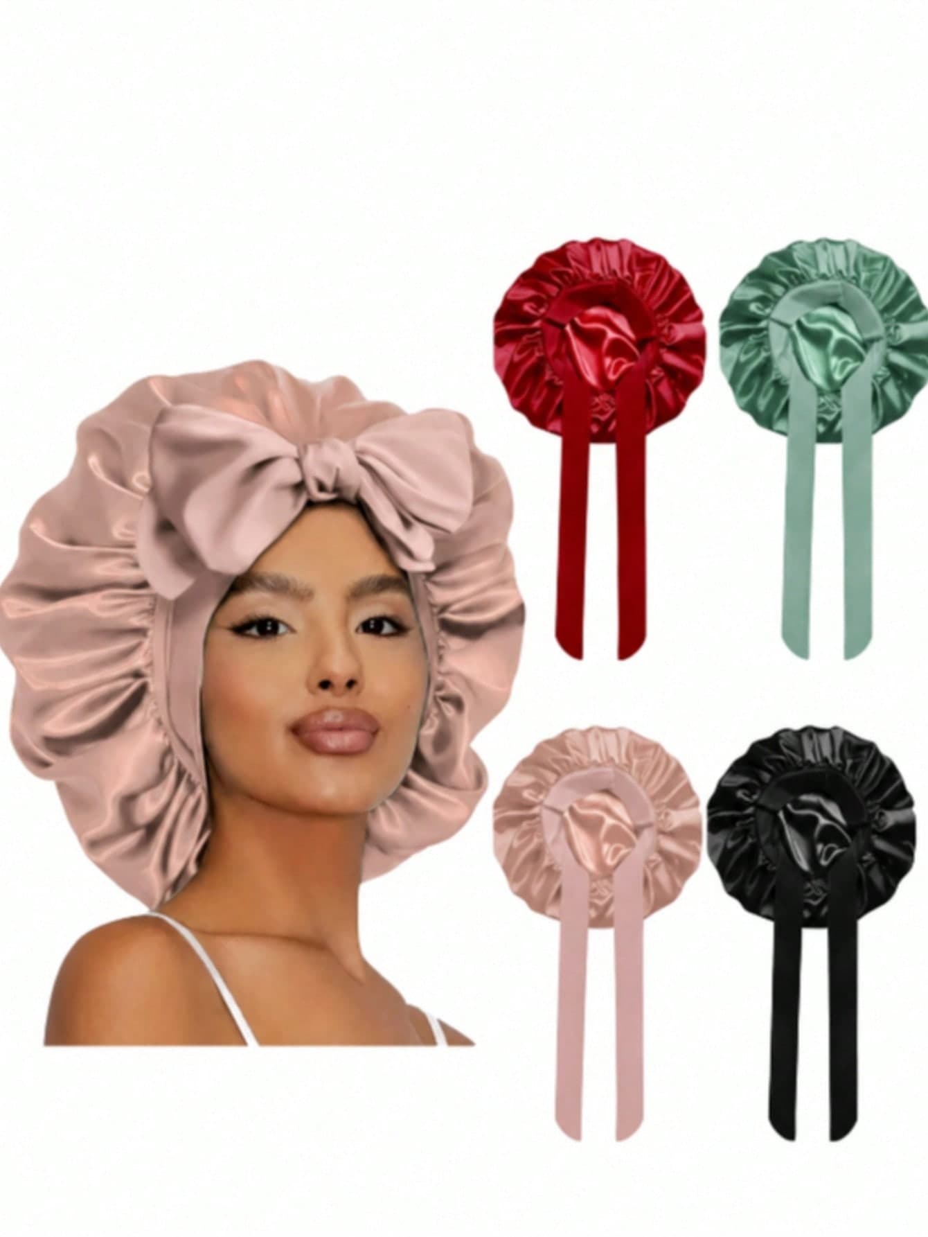 4pcs Women's Satin Sleep Cap With Long Tie, Silk Hair Band Head Cover, Suitable For Curly And Natural Hair, Anti-Frizz Night Cap Hair Care Accessory