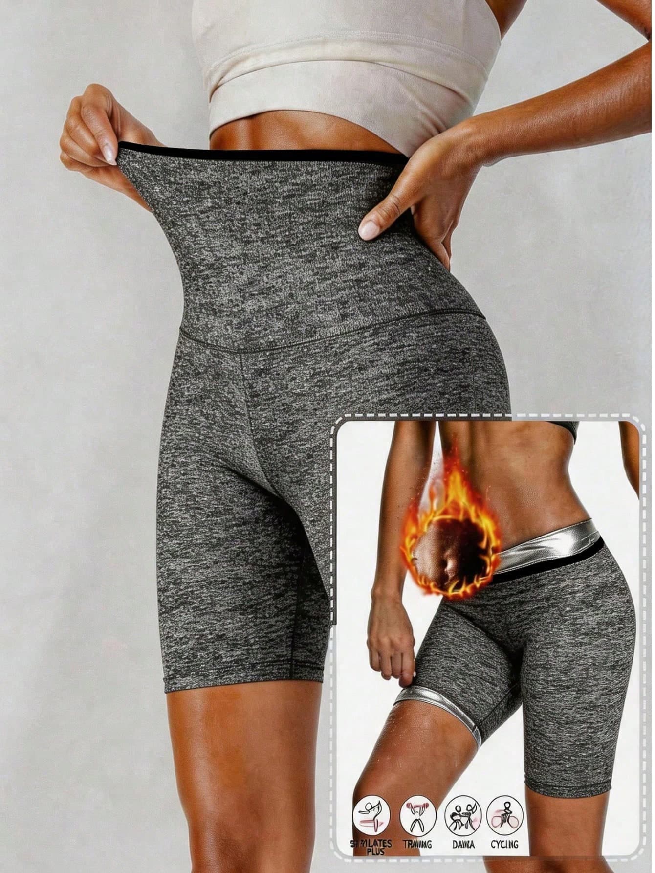 1pc Women's Sauna Shorts, High Waist Slimming Sweat-Wicking Yoga Pants Sports