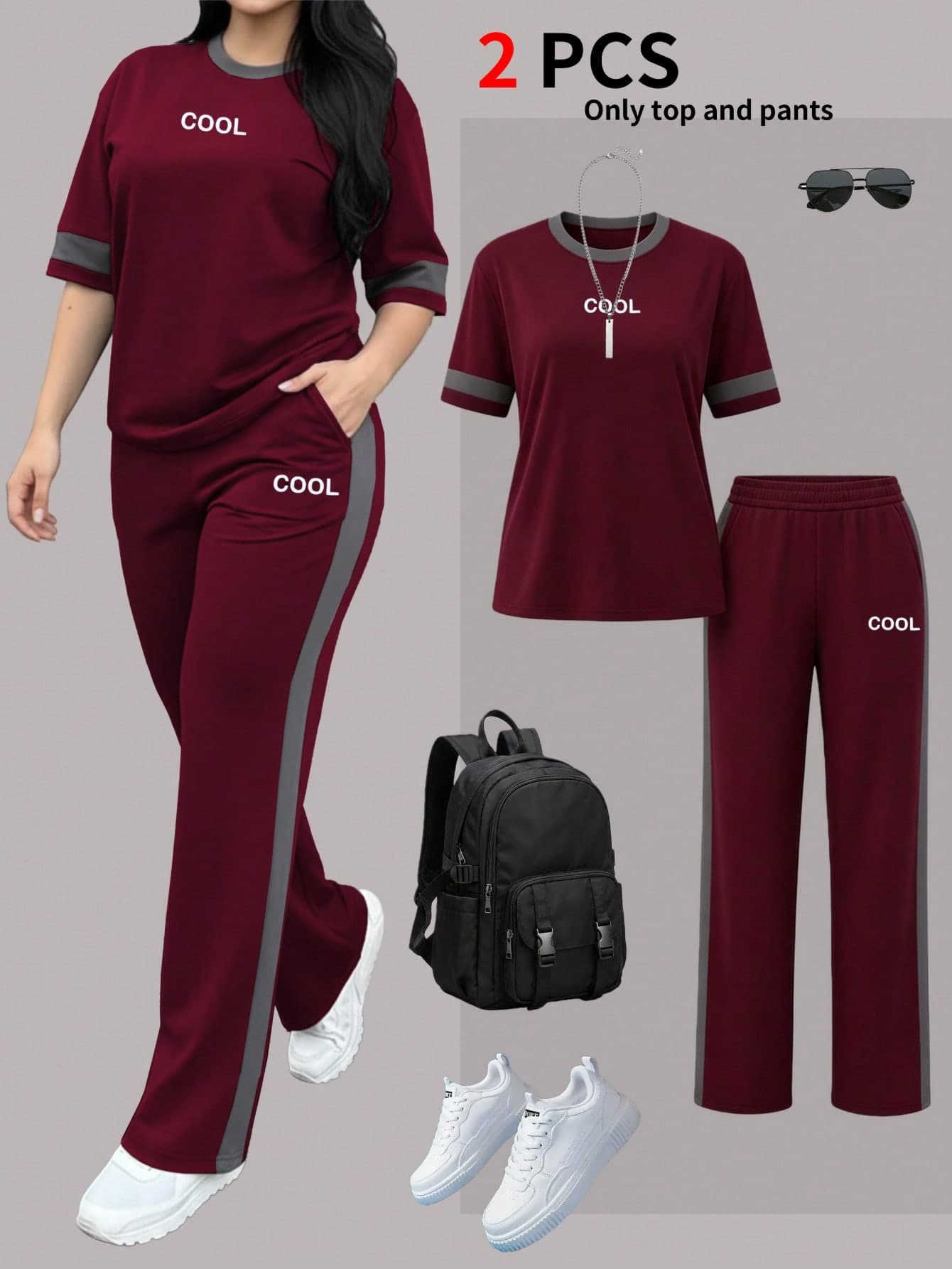 Women's New Round Neck Short Sleeve T-Shirt And Elastic Waist Loose Pants 2 Pieces Set, Suitable For Spring, Summer And Autumn Elegant