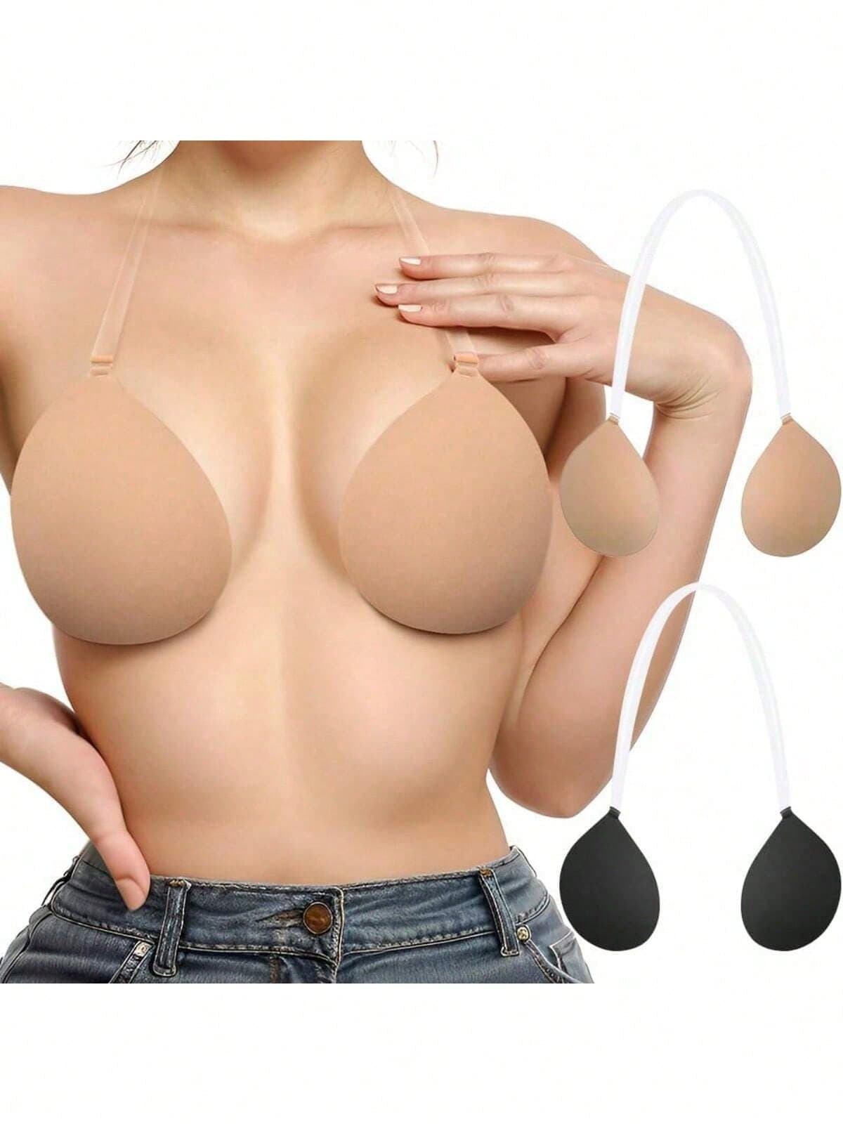 Women's Lightweight Wire-Free Spaghetti Strap Push-Up Adhesive Bra - Detachable Straps, Sticky Bra, Anti-Sagging For Large And Small Breasts, Strapless Underwear, Suitable For Formal Wear, Hand Washable Soft Fabric, Daily Clothing Accessory