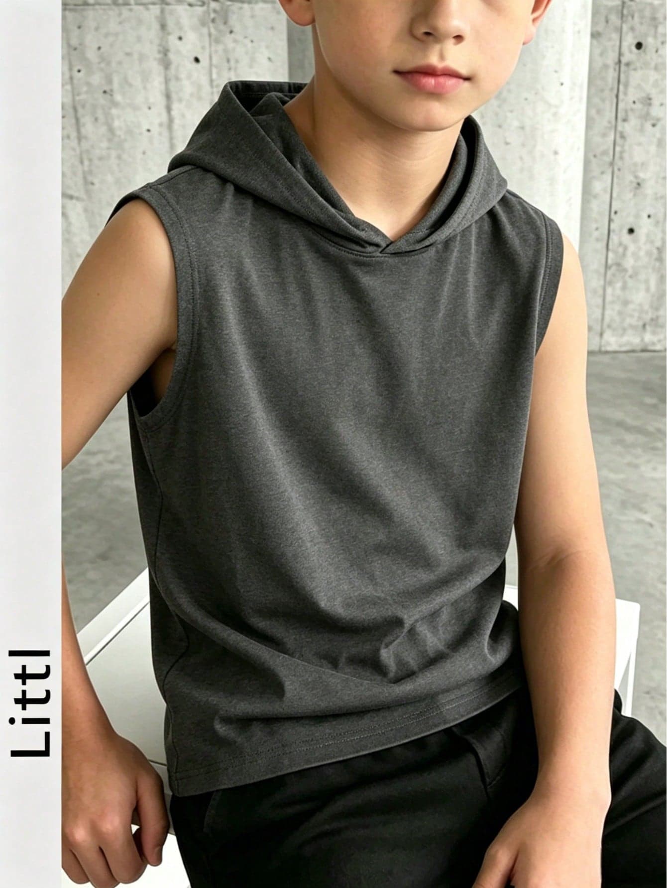 Tween Boys Summer Sleeveless Hooded T-Shirt, Cool Casual, Solid Color Versatile, Fashion Top, Suitable For Travel, Vacation, Camping, Birthday Gift, Perfect For Outdoor
