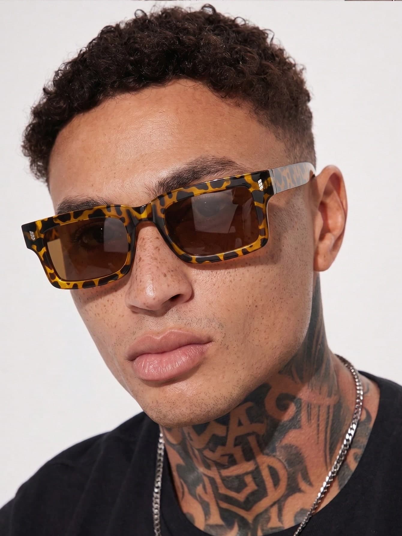 1 Pair Men's Leopard Print Square PC Frame Minimalist Solid Color Personalized Outfit Street Style Fashion Glasses