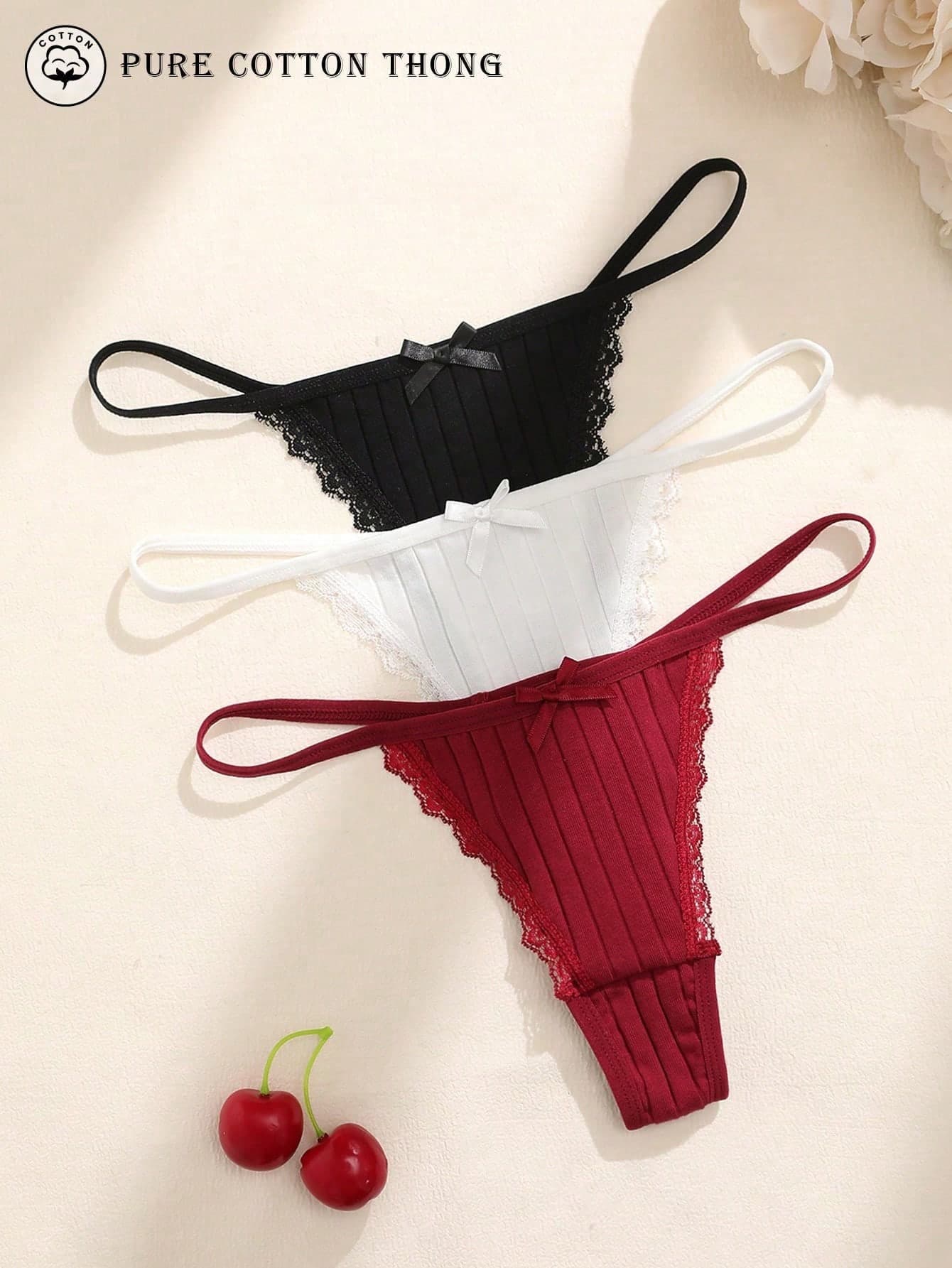 3pcs Comfortable Cotton Low-Rise Thong Panties For Women