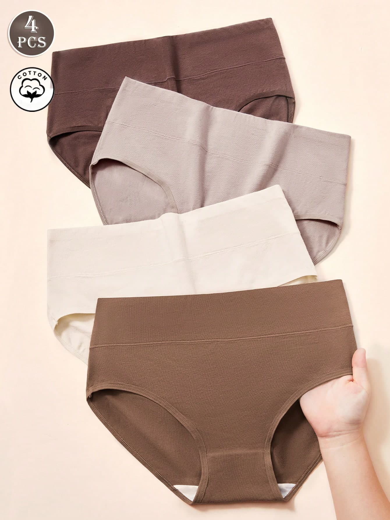 4pcs/Pack Maillard Color Plus Size Seamless Triangle Panties Women High Waist Comfortable Underwear Multiple Colors Elastic Fabric Breathable Soft Silky Touch