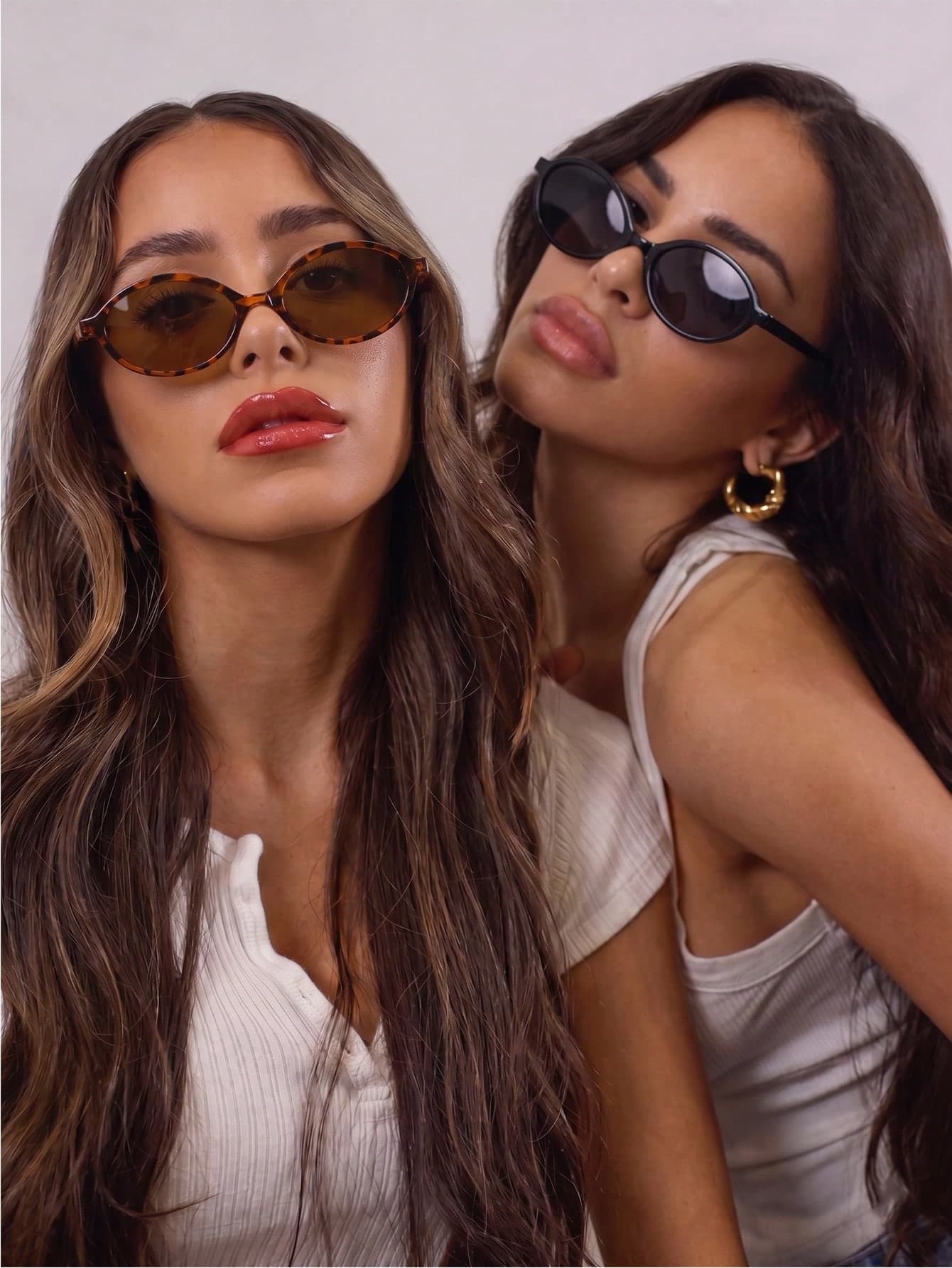 2 Pairs Women's Oval Retro Fashion Small Frame Glasses, Street Style Runway Outfit Set