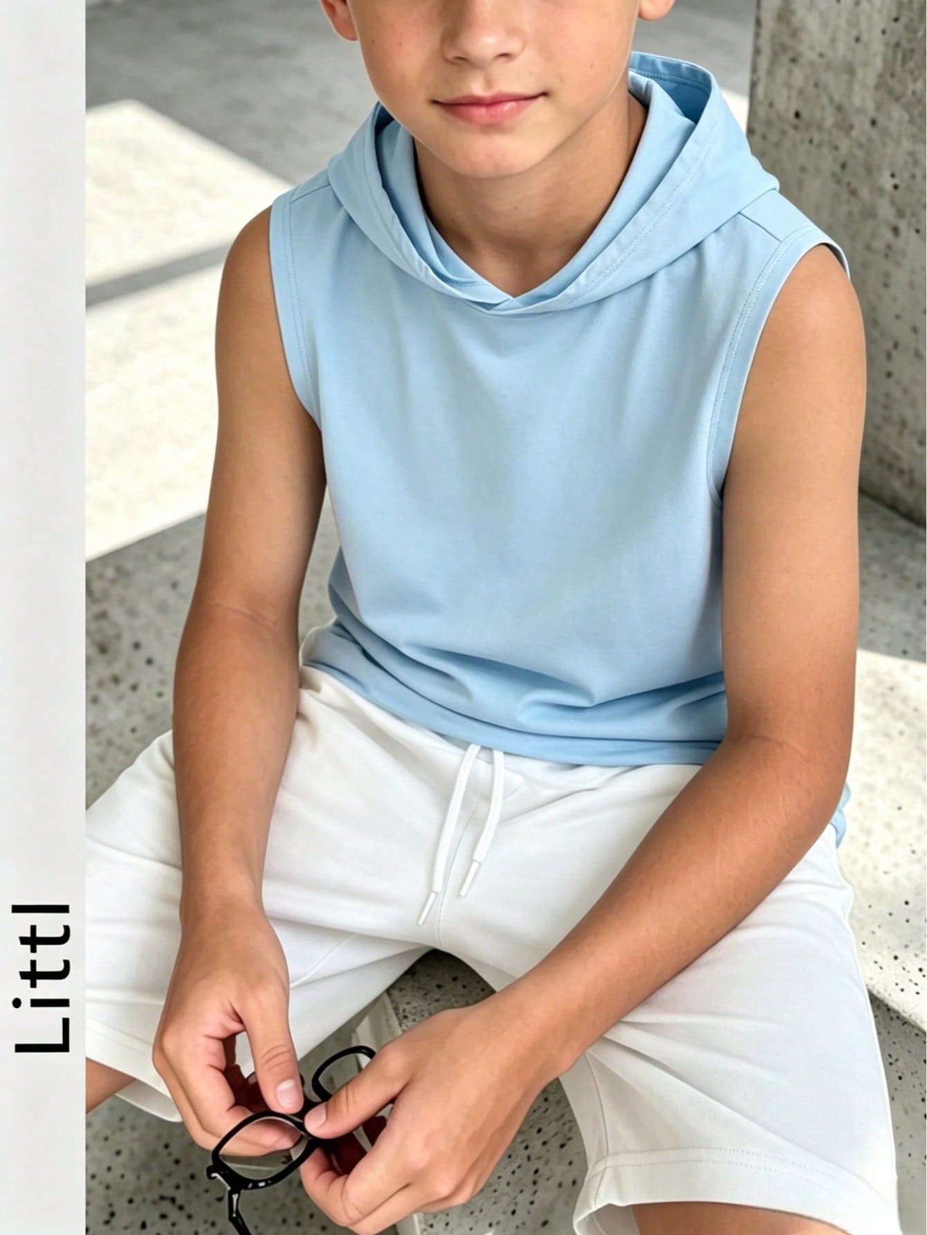 Tween Boys Summer Sleeveless Hooded T-Shirt, Cool Casual, Solid Color Versatile, Fashion Top, Suitable For Travel, Vacation, Camping, Birthday Gift, Perfect For Outdoor