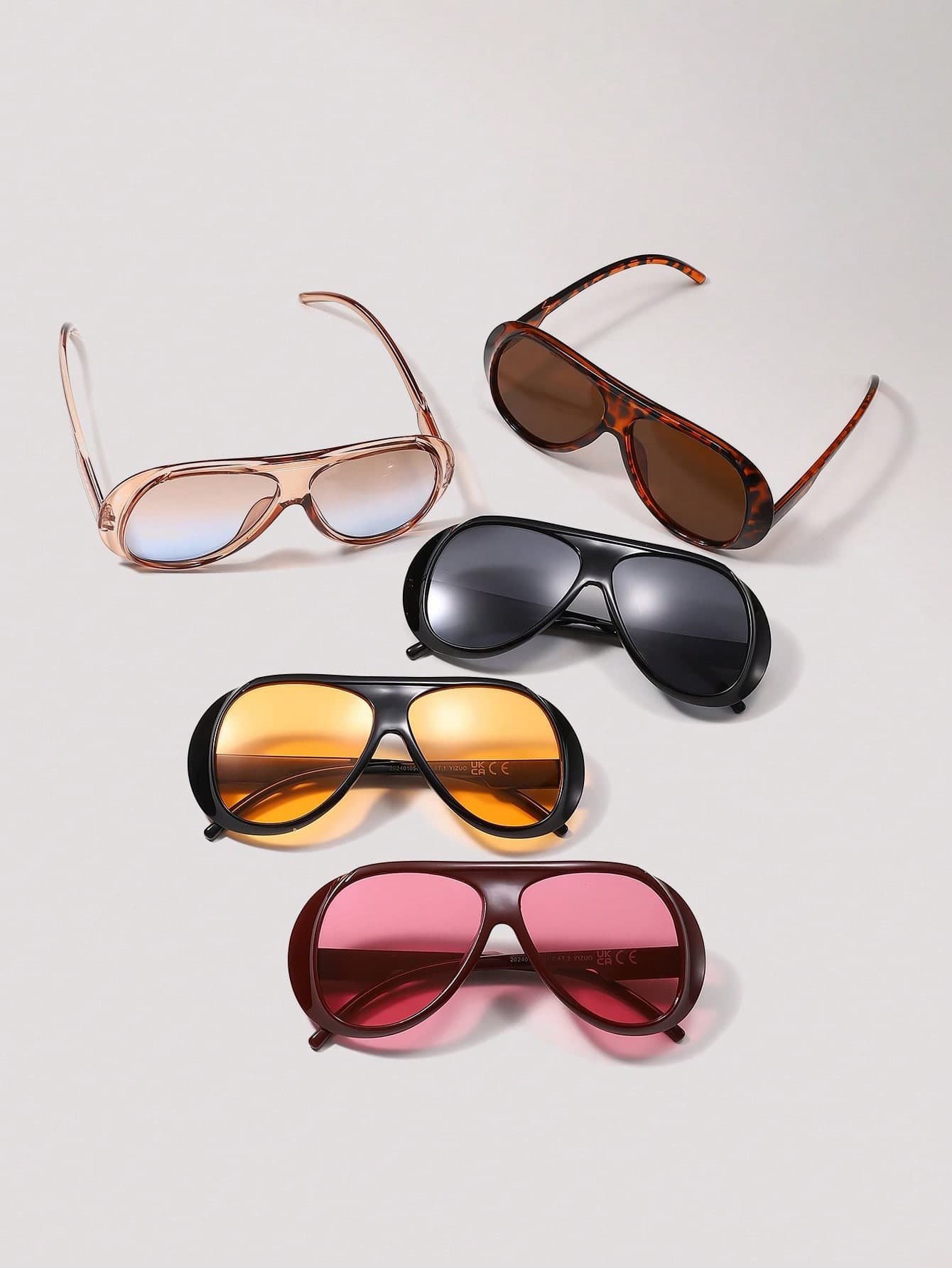 Visivana 1/5 Pairs Women's Plastic Leopard Print Aviator Full Frame Tinted Lens Glasses, INS Style, Modern Vintage Look, For Street, Outfits, Vacation, Travel Elegant Modern Back-To-School Accessories