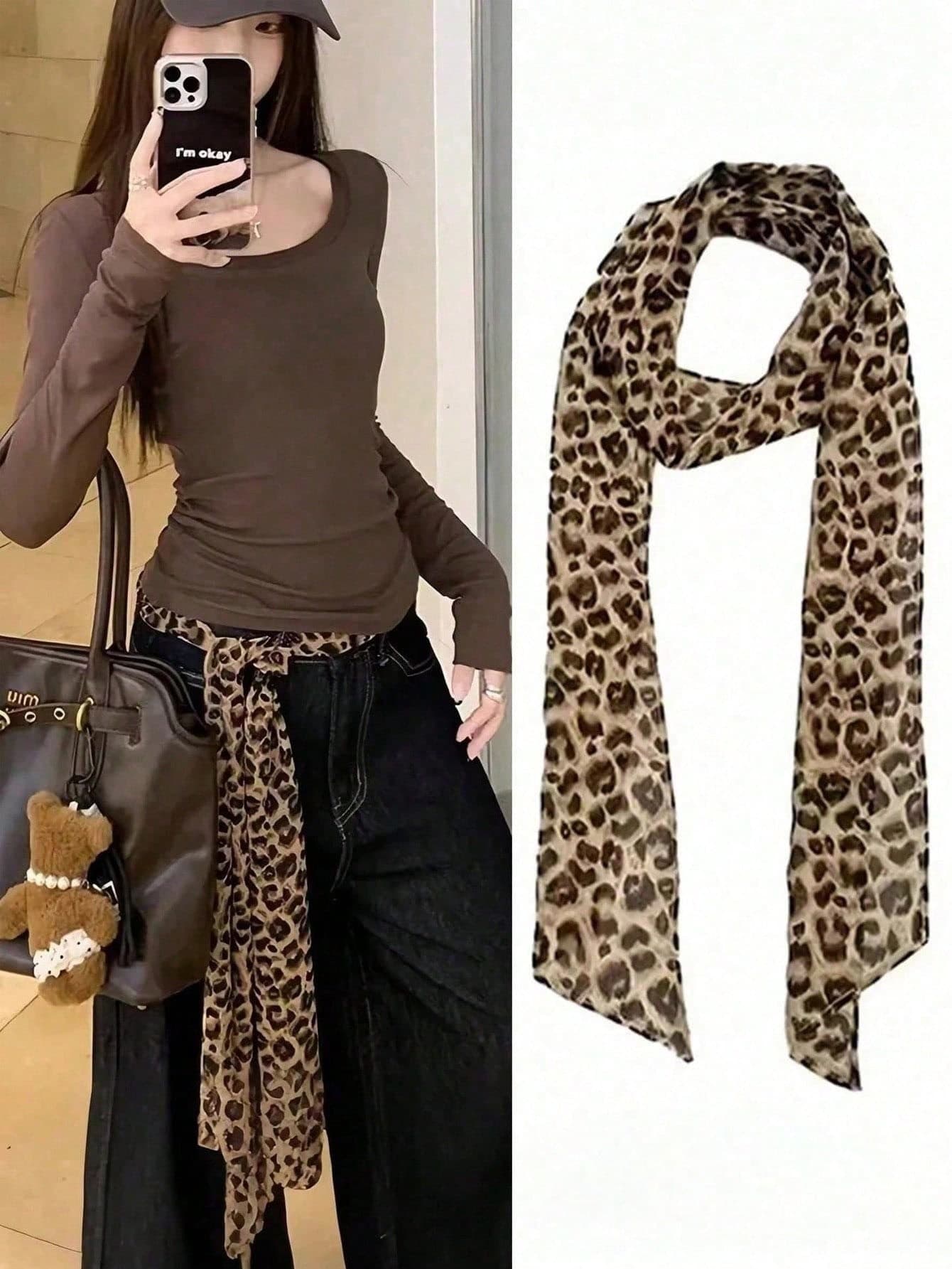 1pc Sexy Y2K Leopard Print Silk Scarf/Bag, Multi-Functional Women's Necktie, Street Style Accessory