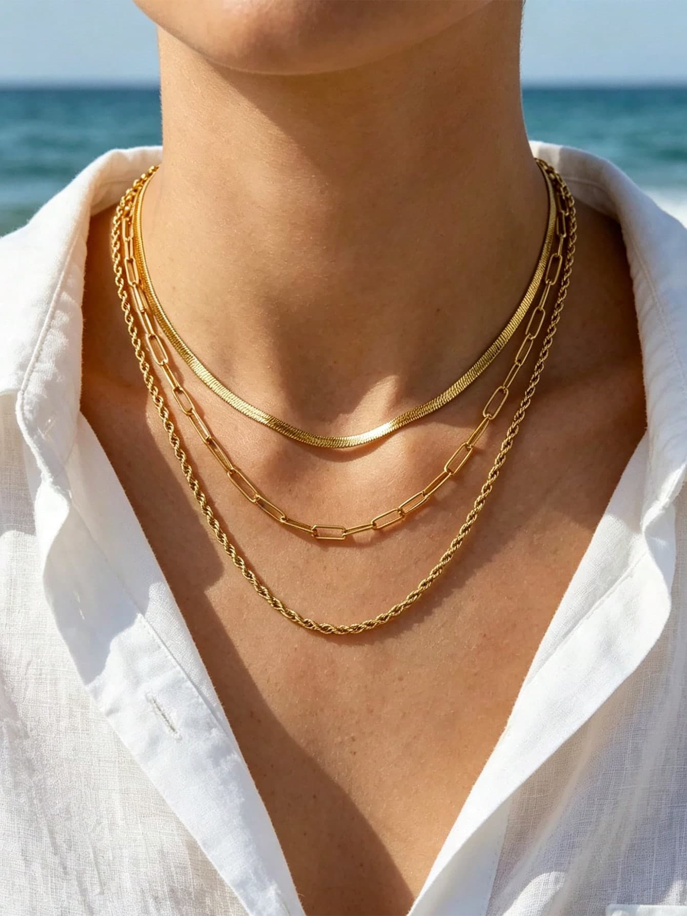3pcs/Set Stainless Steel Minimalist Fashion Popular Twisted Chain/Paperclip Chain/Snake Chain Necklace Suitable For Women's Daily Wear