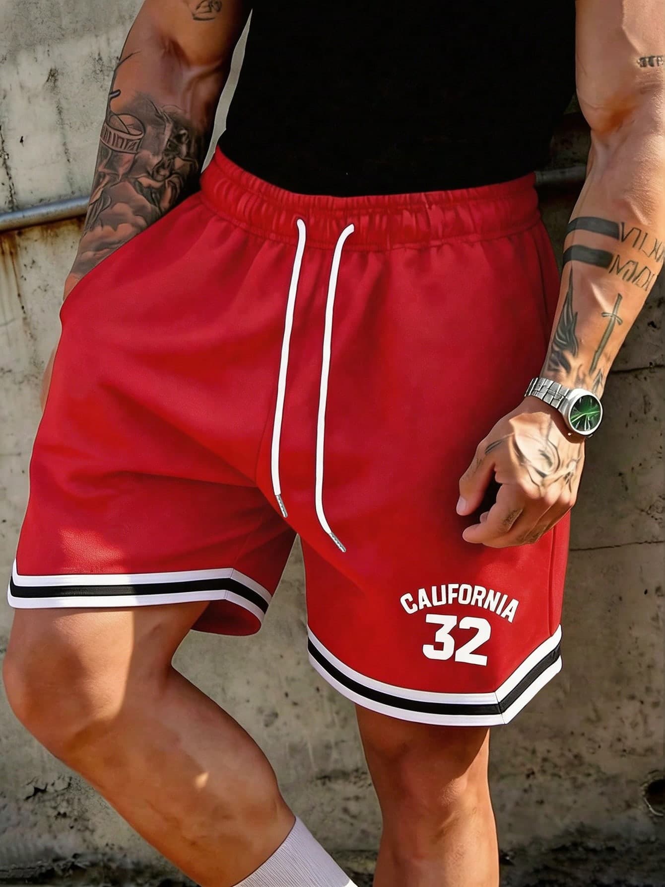 Men's Summer Basketball Sports Shorts With Drawstring, Elastic Mesh Quick-Dry