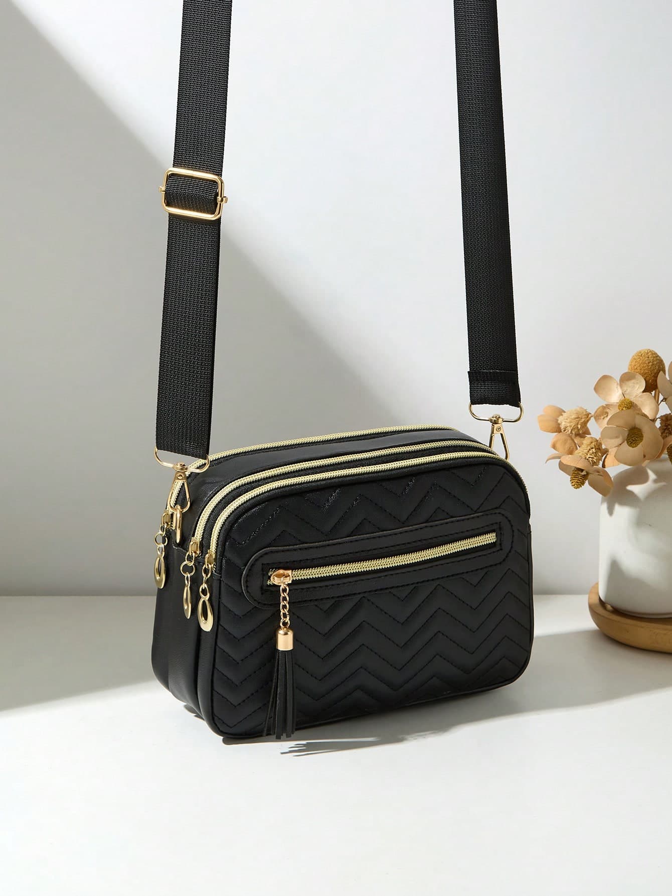 Fashionable Quilted Multi-Layer Crossbody Shoulder Bag For Women