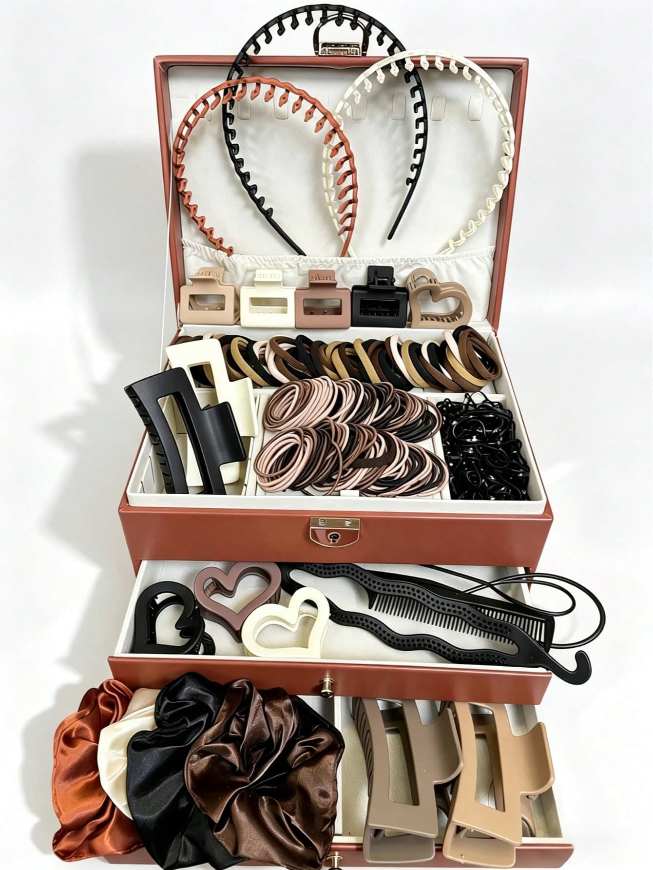 460pcs Neutral Color Hair Accessories Set, Including Toothed Headbands, High Elasticity Hair Ties, Square Hair Clips, Damage-Free Hair Bands, Hair Styling Tools And Combs, Multi-Functional Hairstyle Design Set, Suitable For Daily, Casual, Office, Travel And Party, One-Stop Hair Accessories Essential