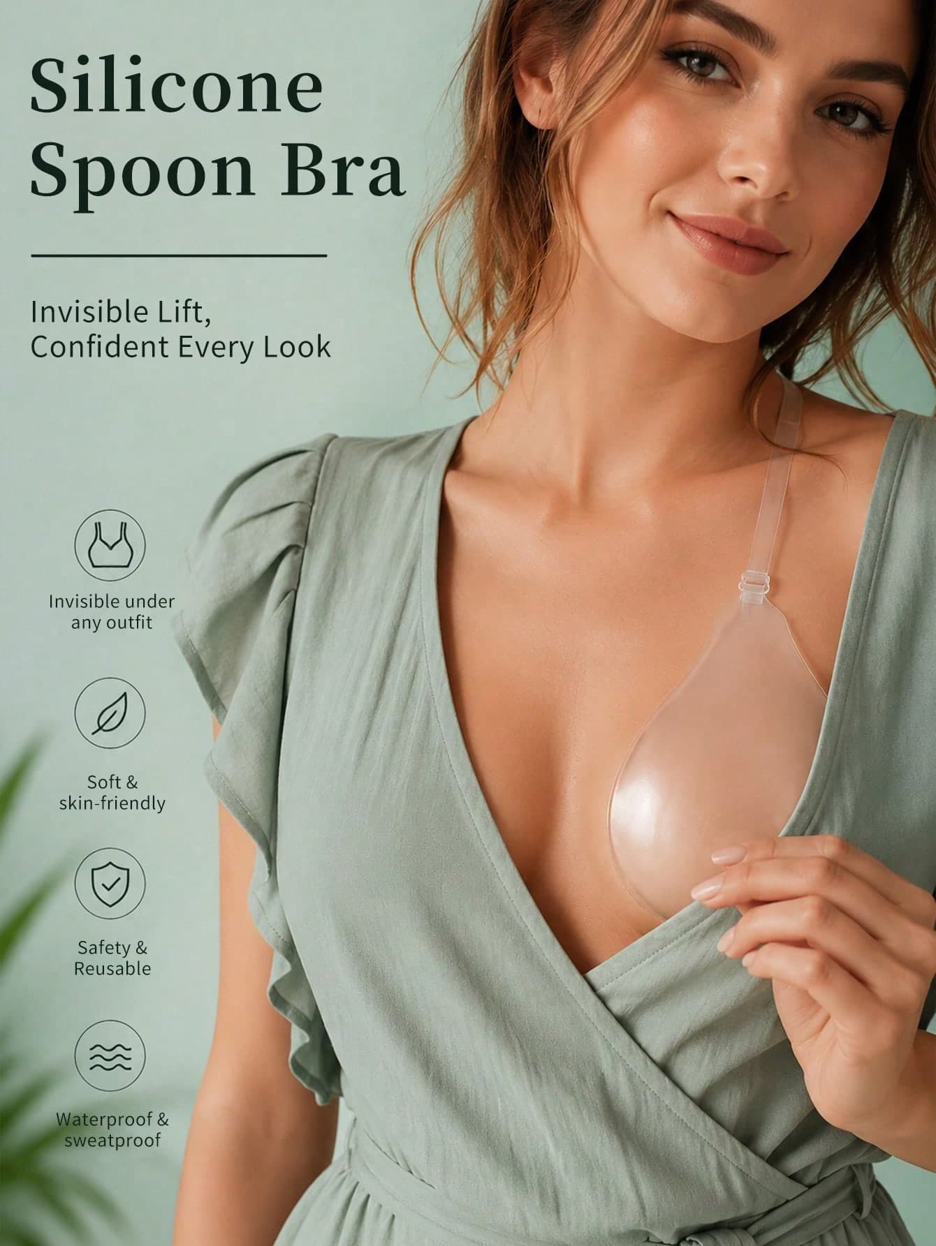 vfvQueen 1pc Halter Invisible Lift Bra, Small Breast Invisible Anti-Slip Reusable Invisible Bra, Backless Strapless Bra, Suitable For Dresses, Swimsuits, Bikinis, New Lift Silicone Invisible Bra With Straps, Enhancing Cleavage