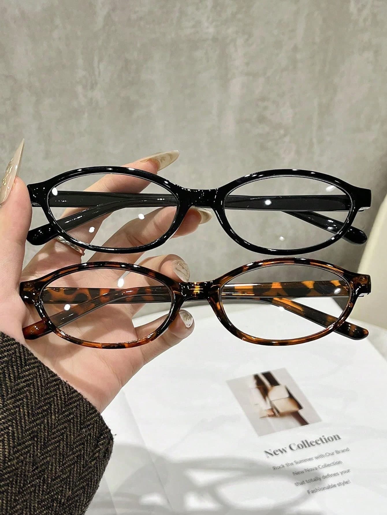 1/2pcs Oval Small Frame Personalized Full Frame Glasses, Leopard Print Frame, Black Frame, Fashion Glasses, Suitable For Photography, Back To School Season