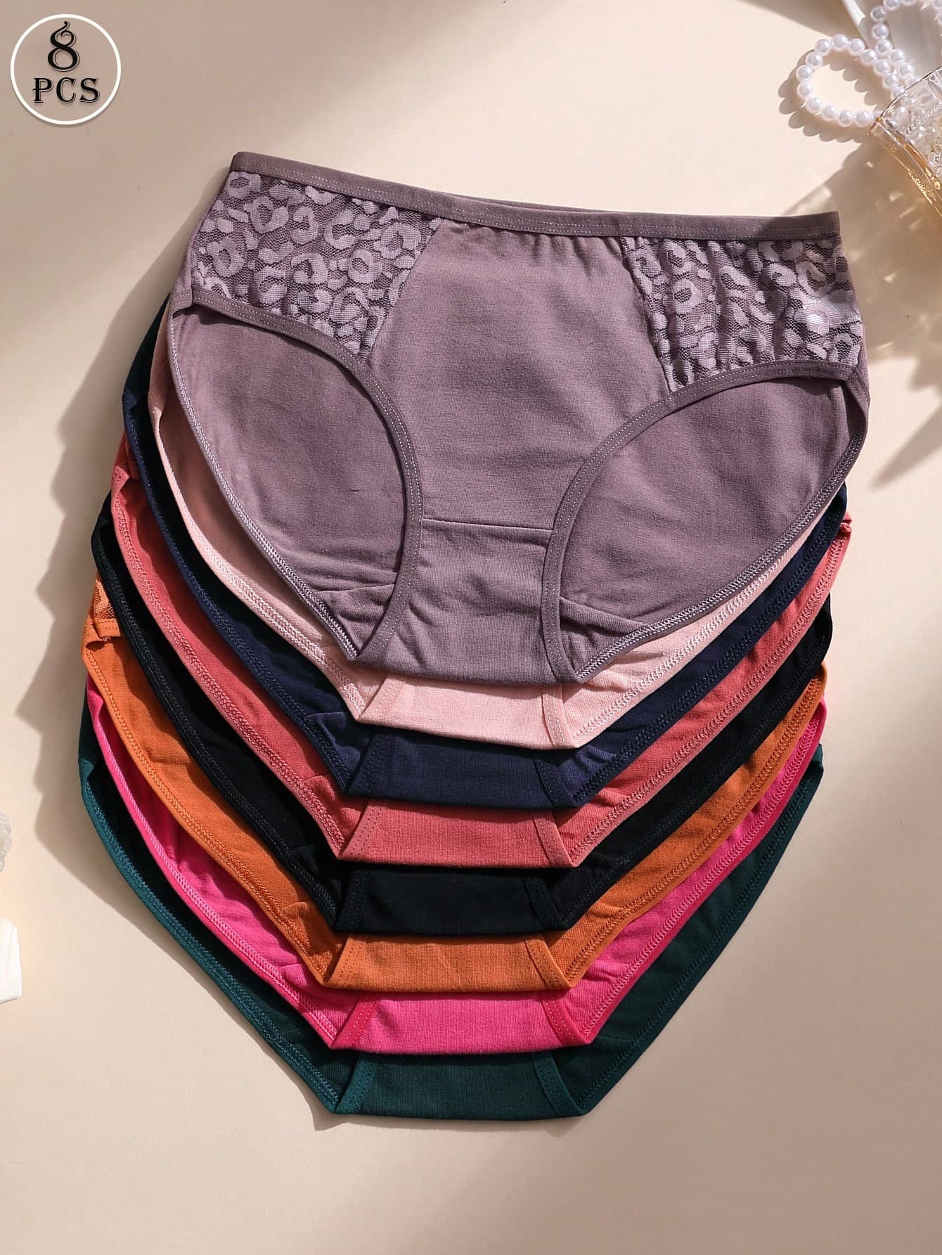 8pcs/Pack Women's Sexy Lace Patchwork Panties, Cotton Low-Waist Seamless Briefs, Soft Breathable Comfortable, Suitable For Yoga, Sports And Daily Wear