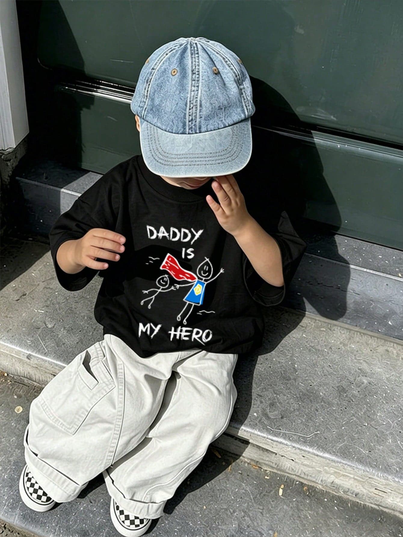 Baby Boy Summer Casual Short Sleeve T-Shirt, "DADDY IS MY HERO" Print Crew Neck T-Shirt, Suitable For Newborns And Toddlers