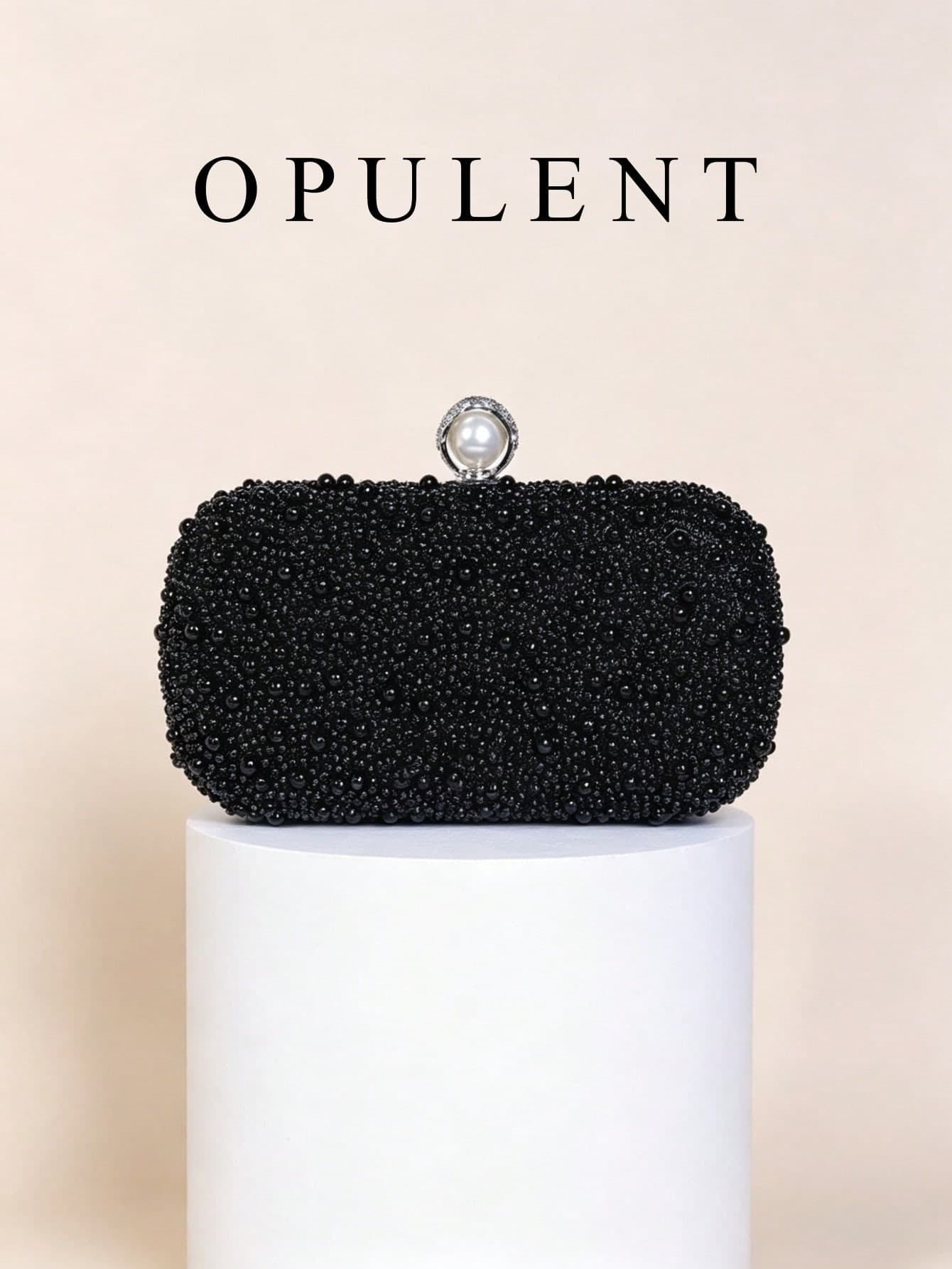 1pc Black Pearl Decor Mini Handbag Elegant Bridal Party Clutch With Detachable Chain Crossbody Bag