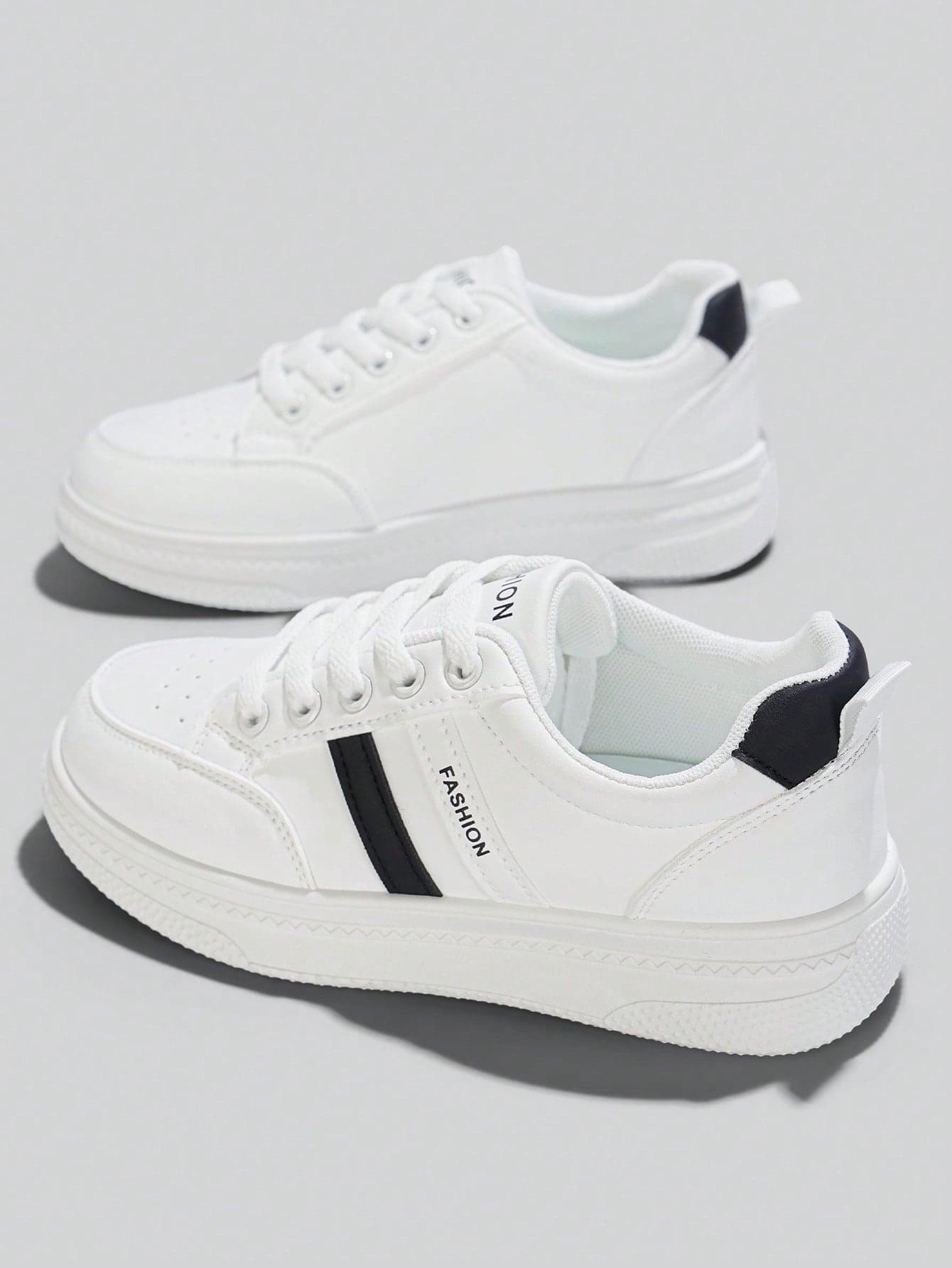 Flipark 1 Pair Women's Black Colorblock Thick Sole Sneakers, Size S, Casual White PU Leather Shoes, Women's Fitness Wear, Academic, Women's Fitness Set, Women's Fitness Wear, Women's Tennis Shoes