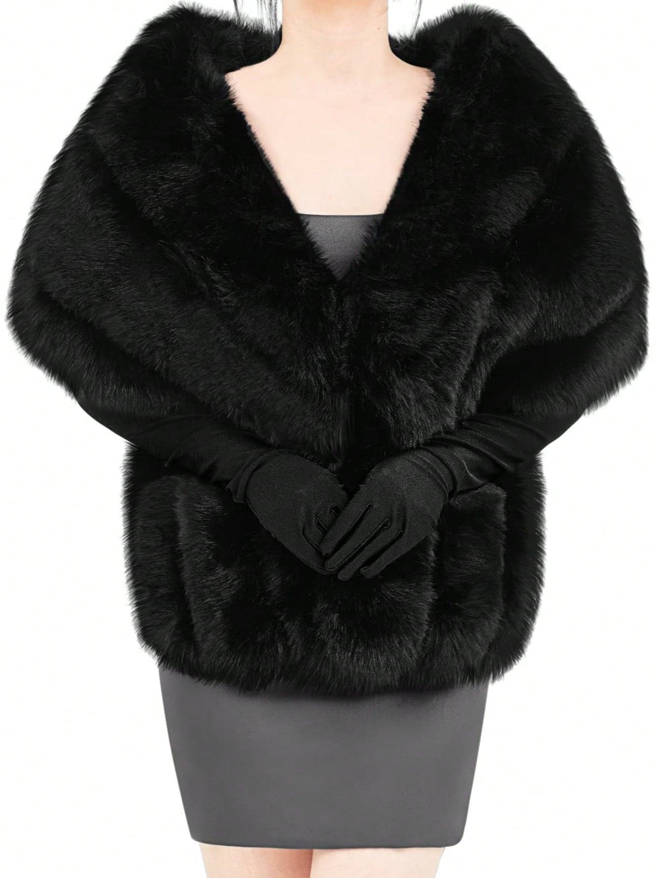 1pc New Fashion Versatile Faux Fox Fur Shawl, Bridal Wedding Dress Shawl, Suitable For Daily Wear Solid Color Faux Fur